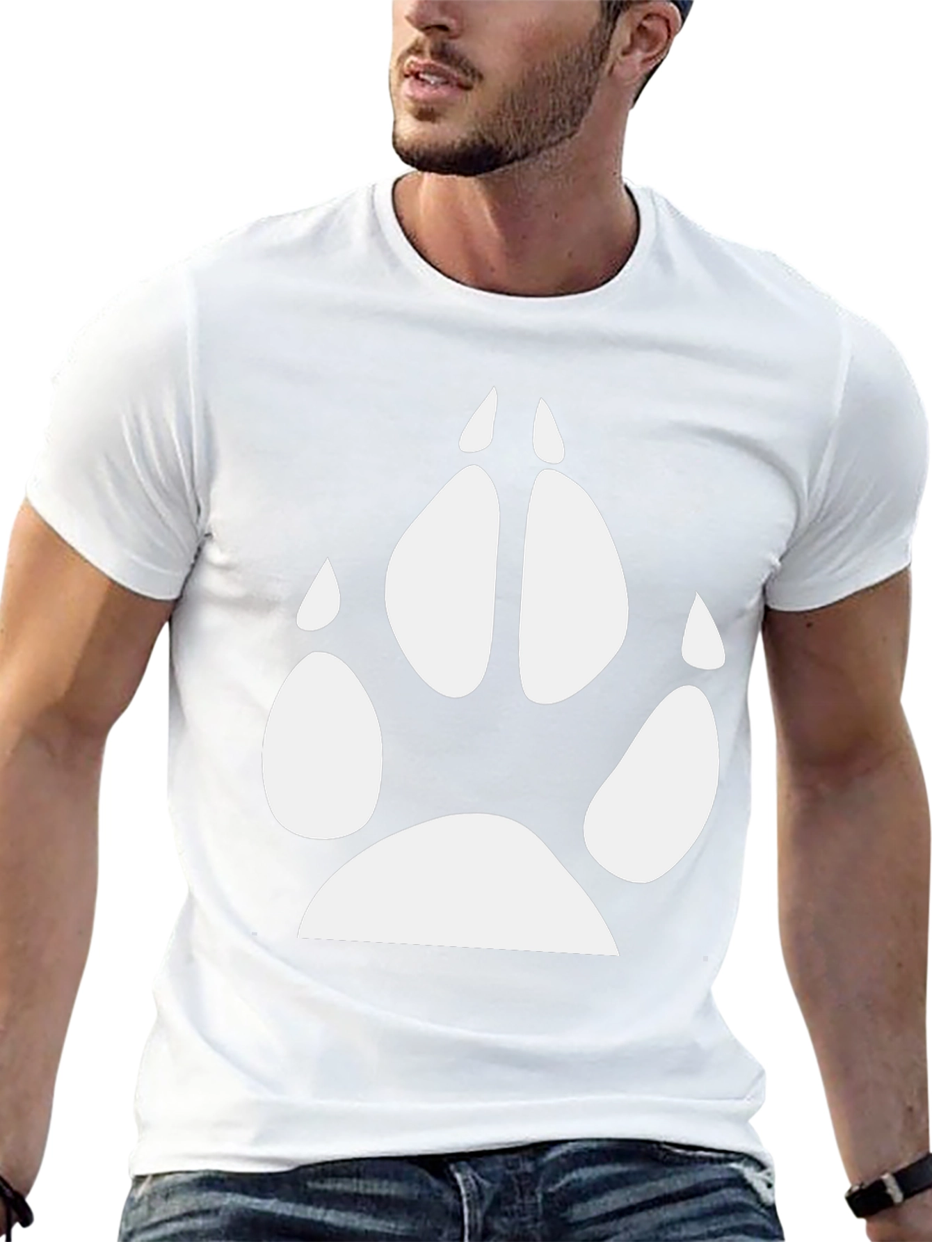 Mens Black T-Shirt with White Paw Print Design