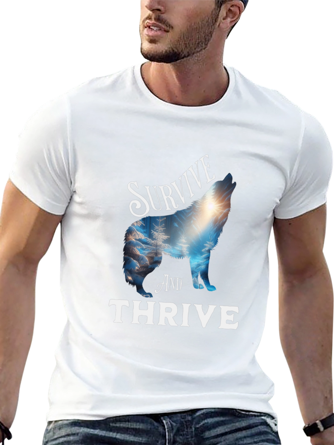 Survive and Thrive Wolf Graphic Tee - Black