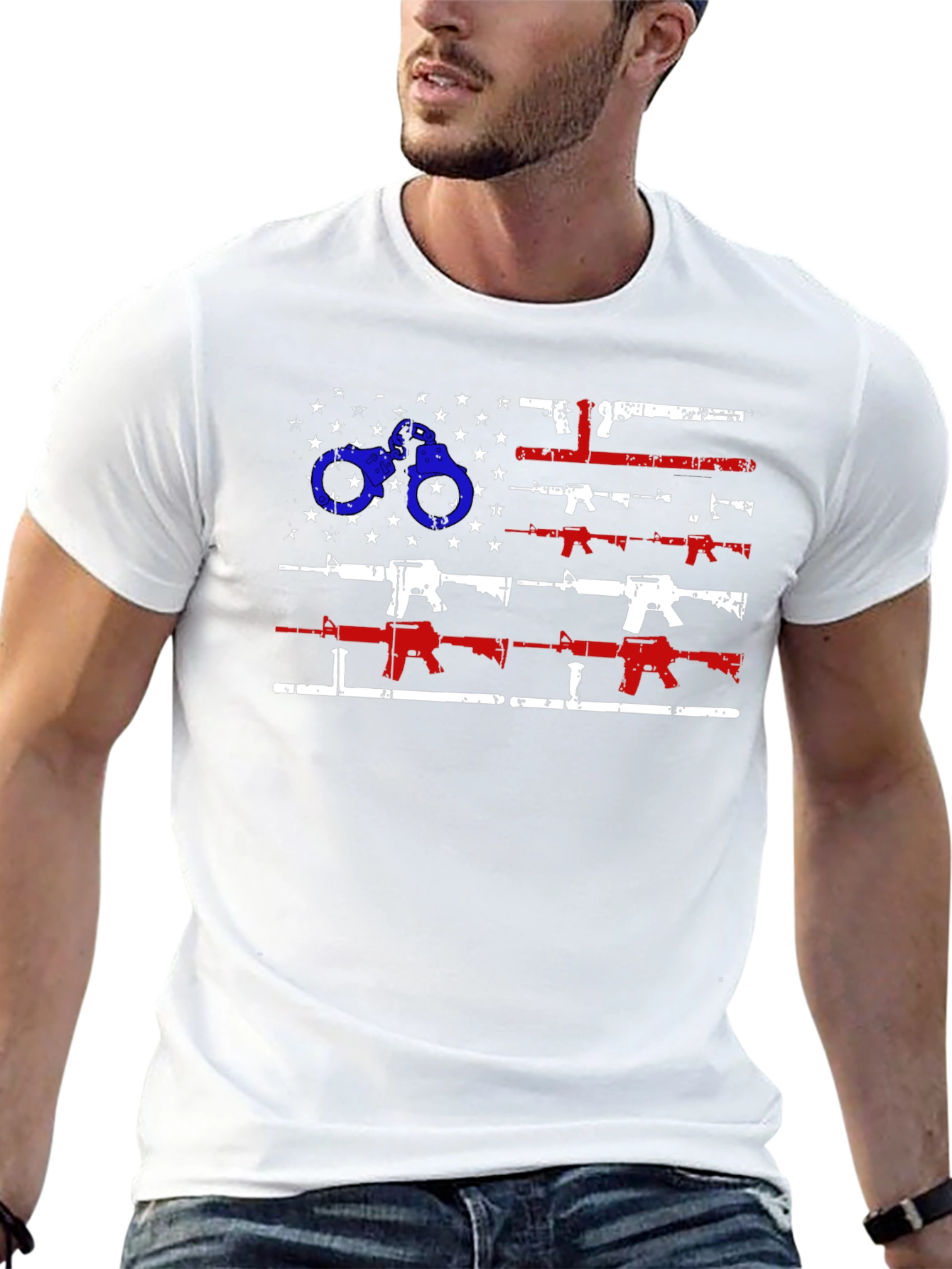 American Flag Gun & Handcuff Graphic Tee