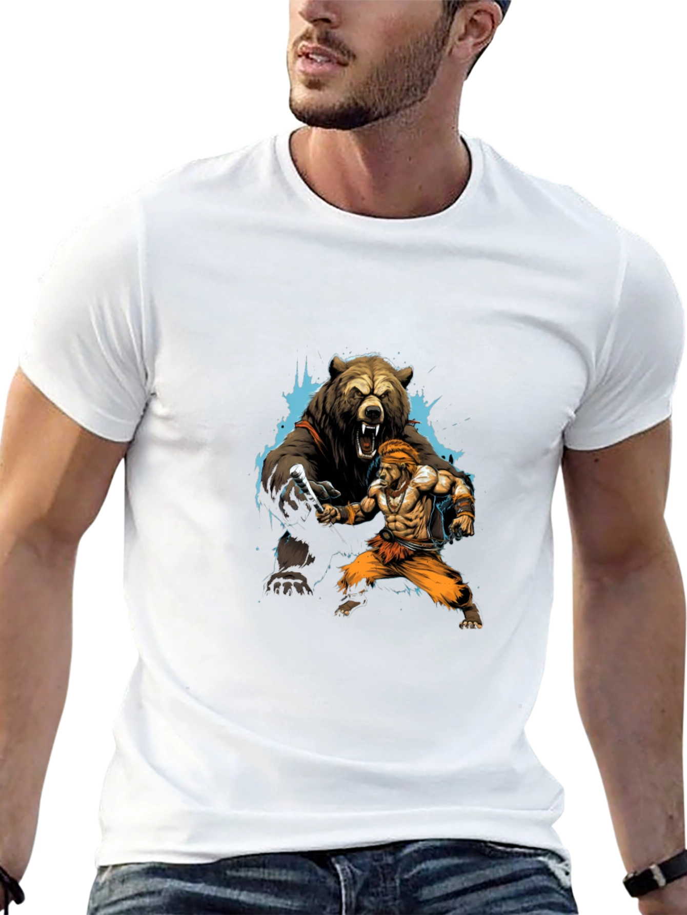 Bear vs. Man Graphic T-Shirt - Black Cotton Tee
