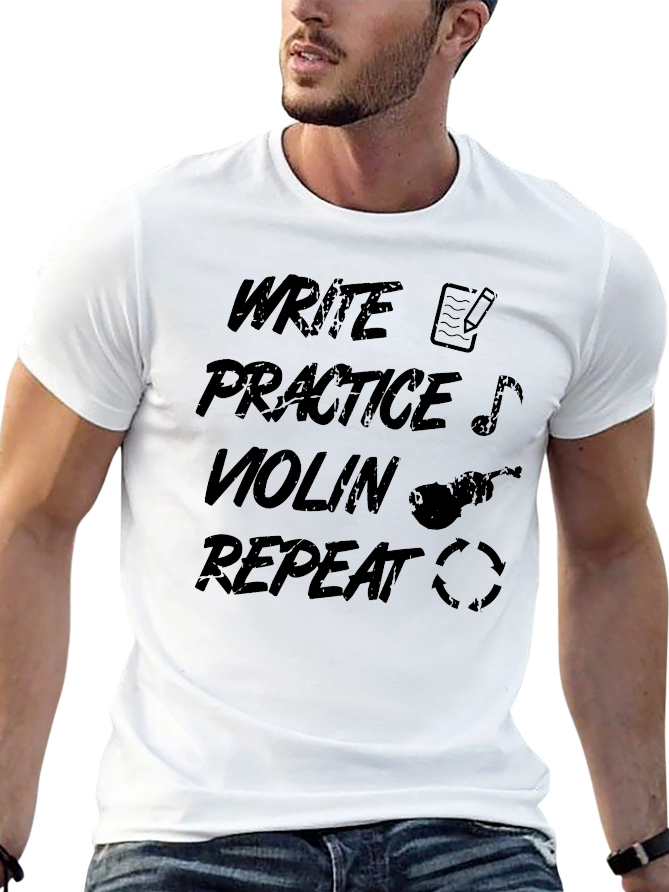 Write Practice Violin Repeat Black Graphic T-Shirt