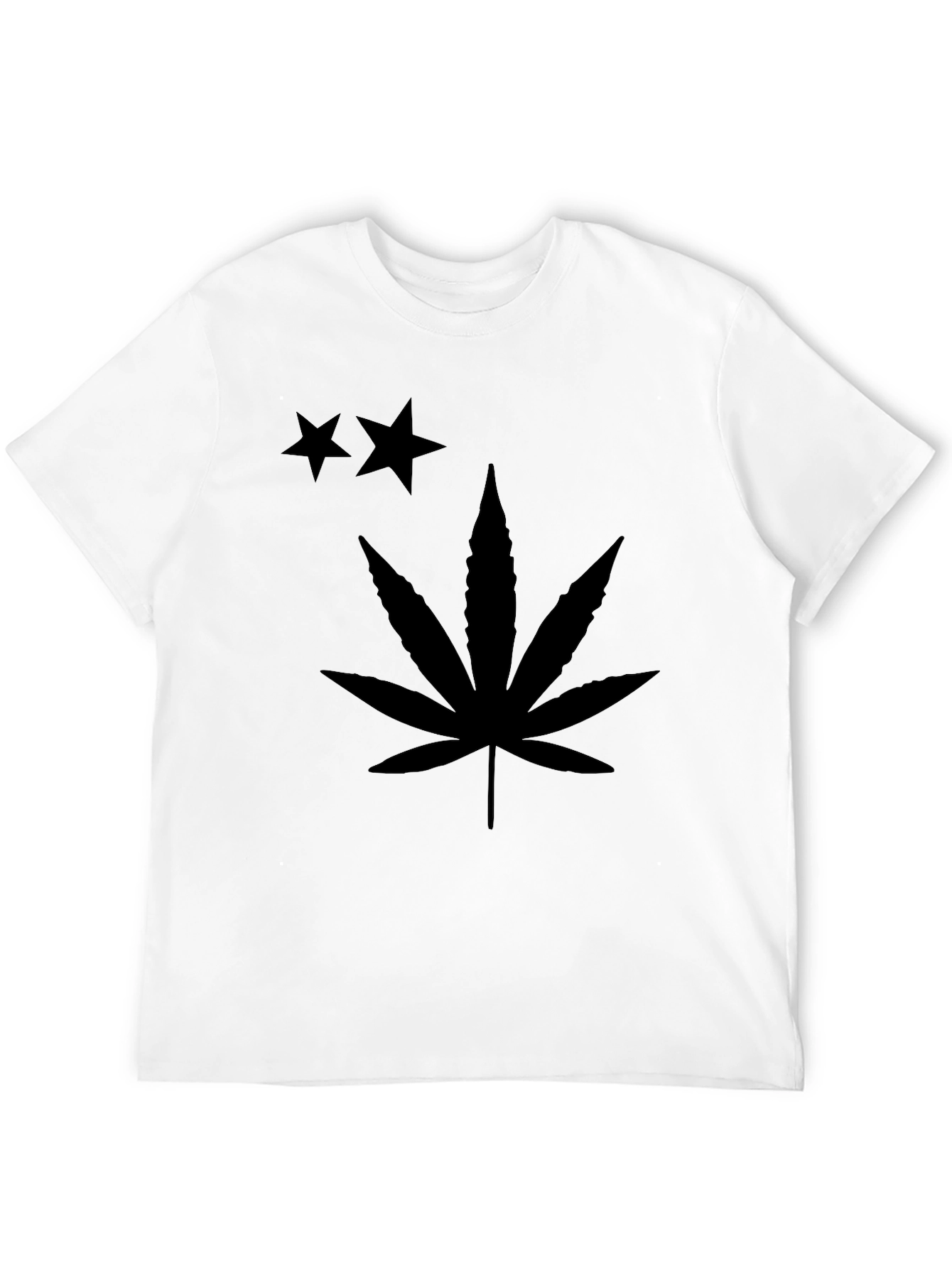 Black T-Shirt with Stars and Cannabis Leaf Print