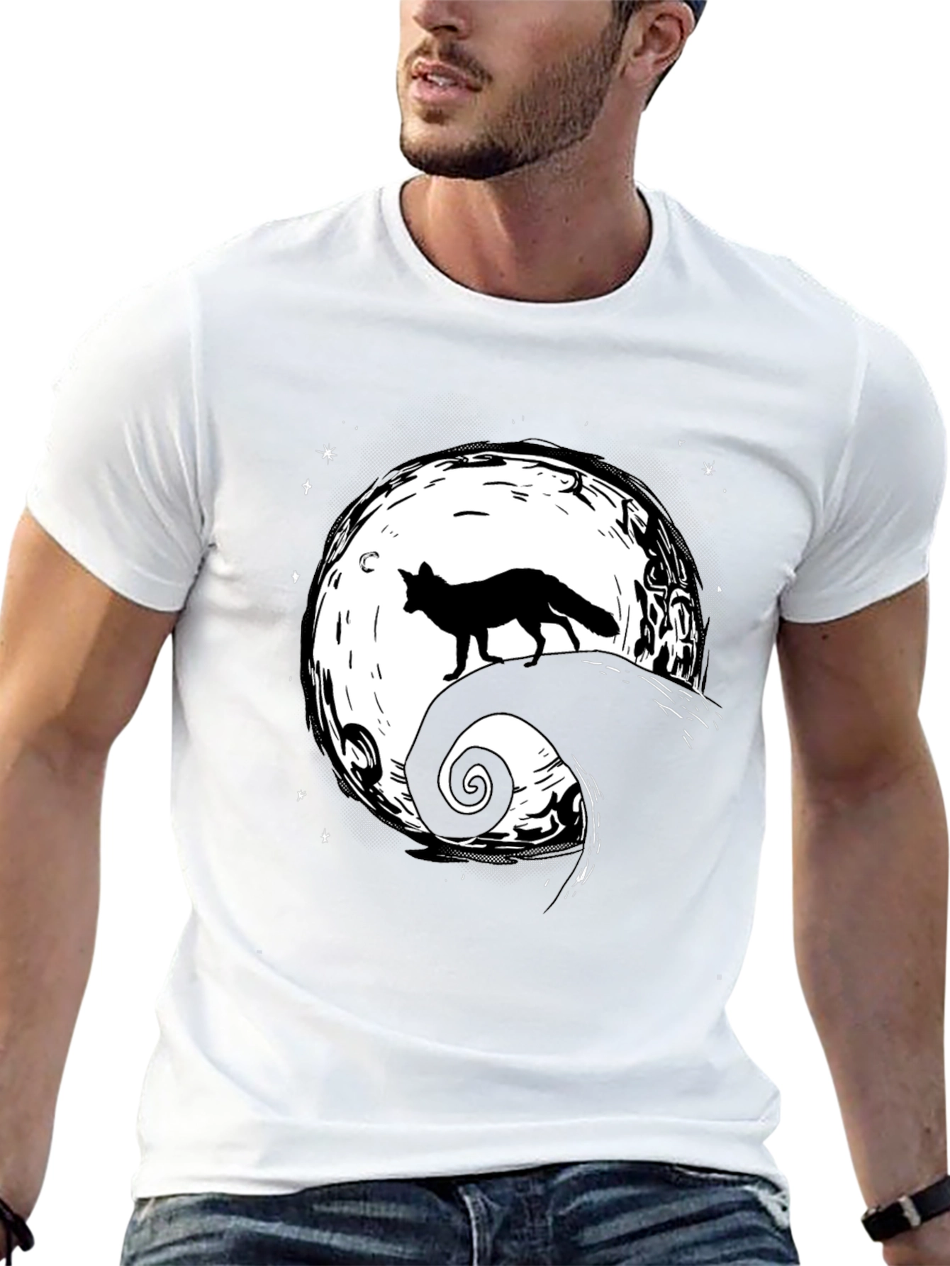 Fox Moon Graphic Tee - Unisex Black T-Shirt