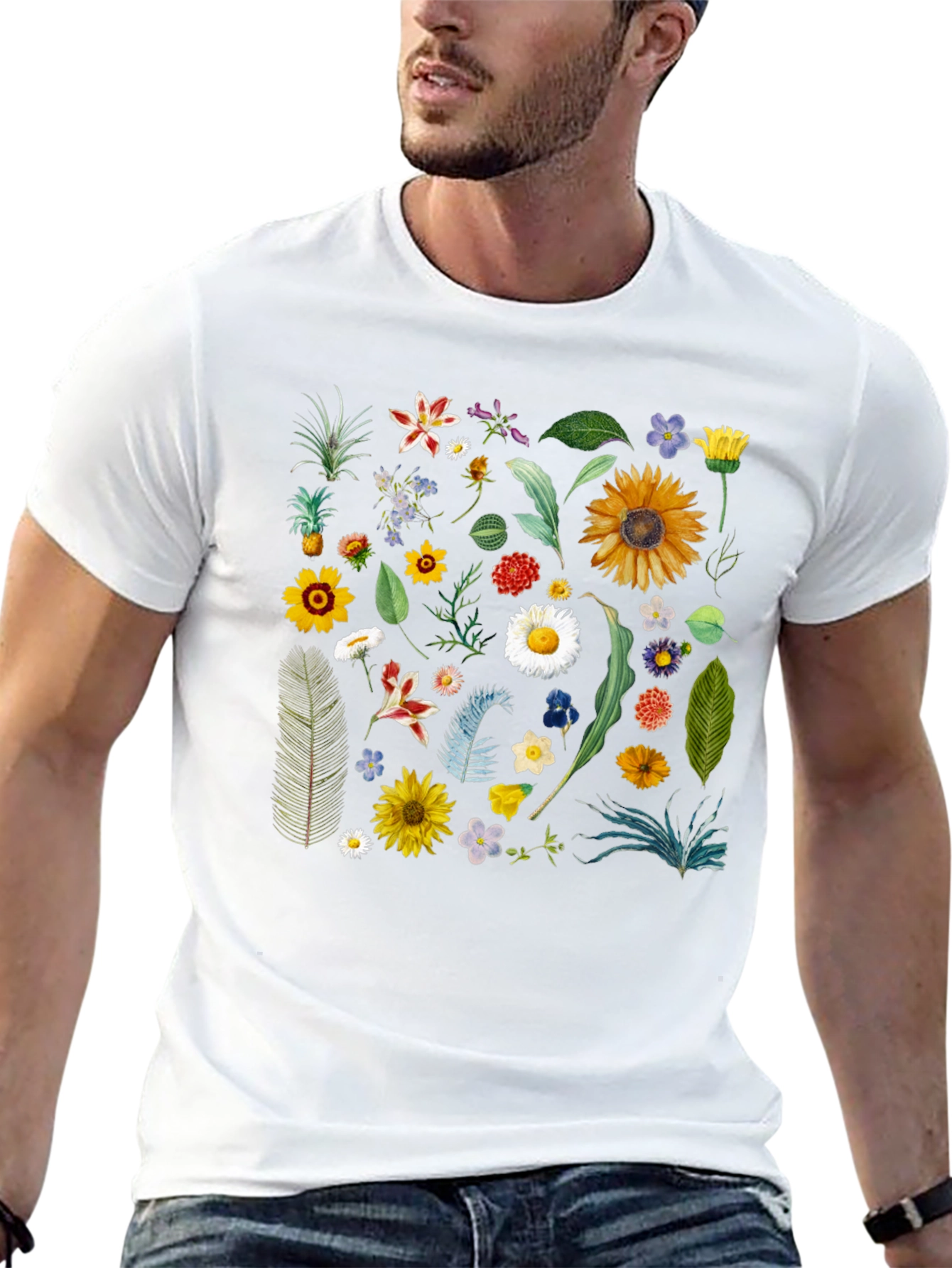 Floral Print Black T-Shirt - Stylish Botanical Design