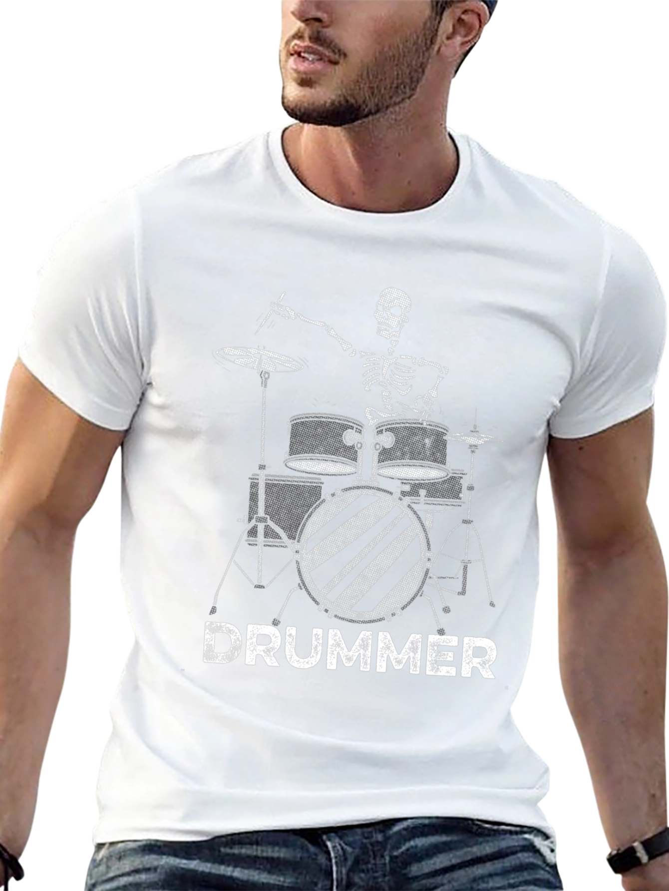 Skeleton Drummer Graphic Black T-Shirt