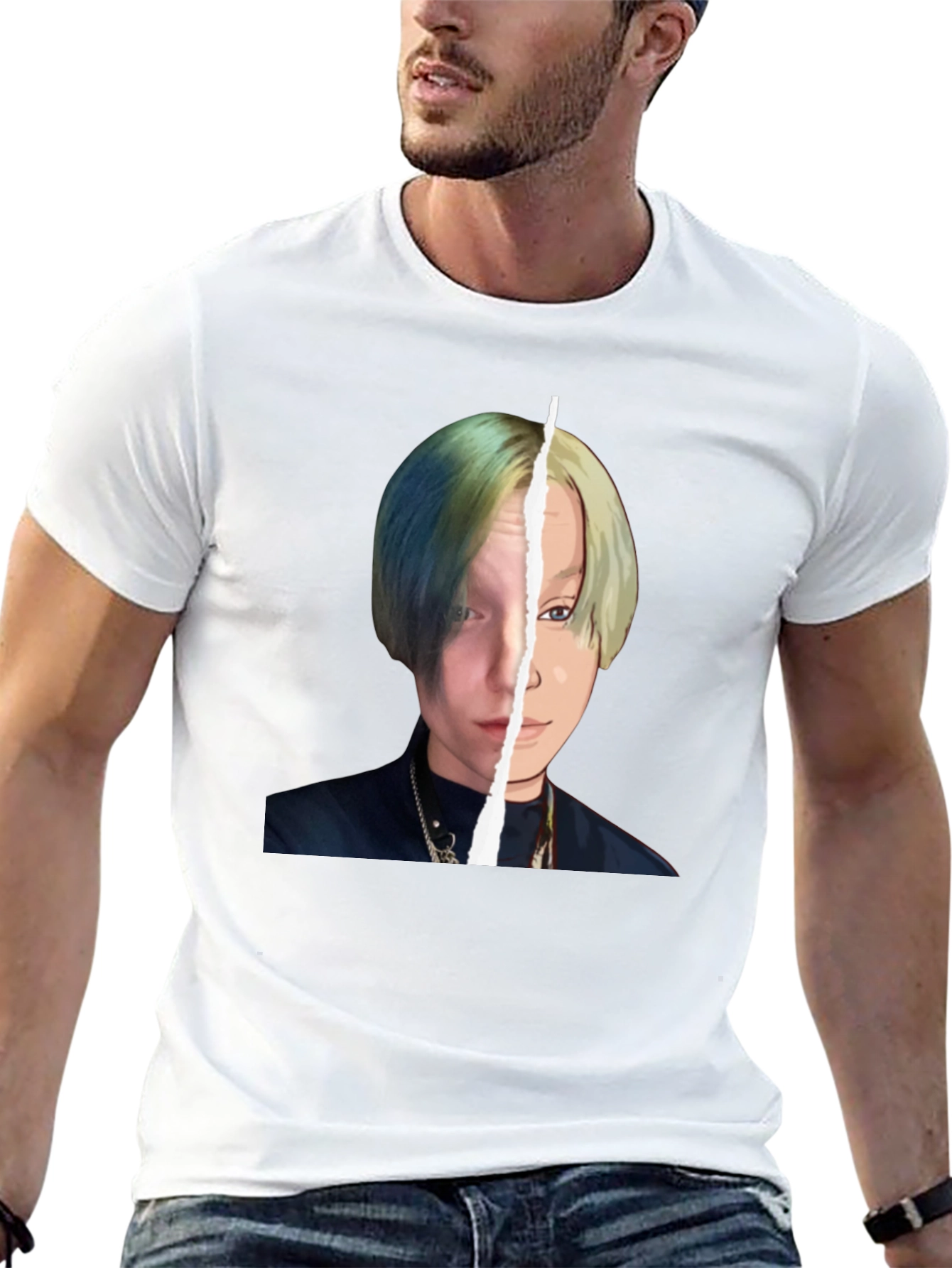 Unique Graphic Tee: Split Portrait Design