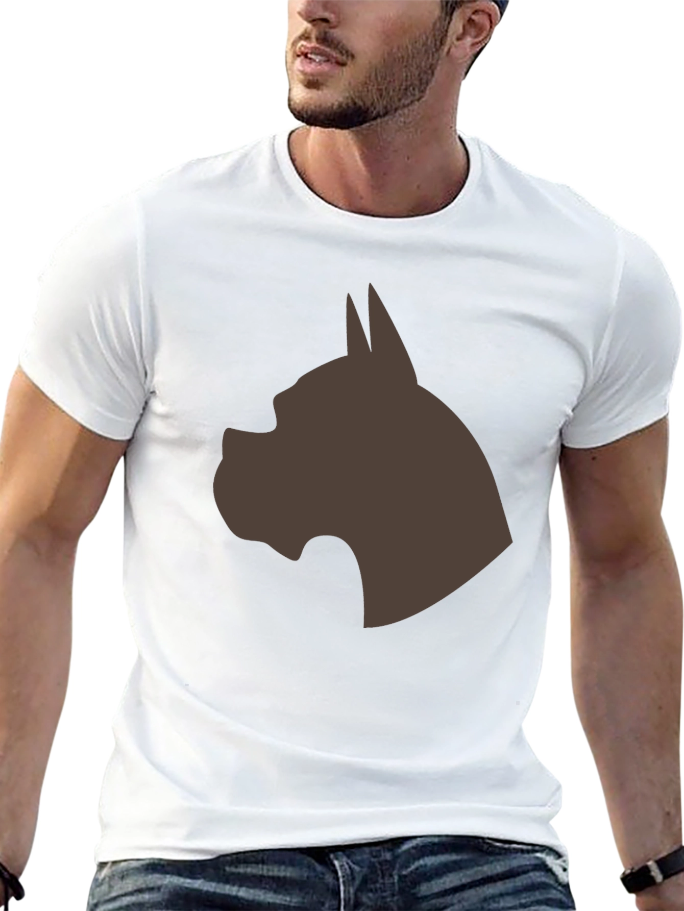 Boxer Dog Silhouette Graphic Tee - Black Cotton