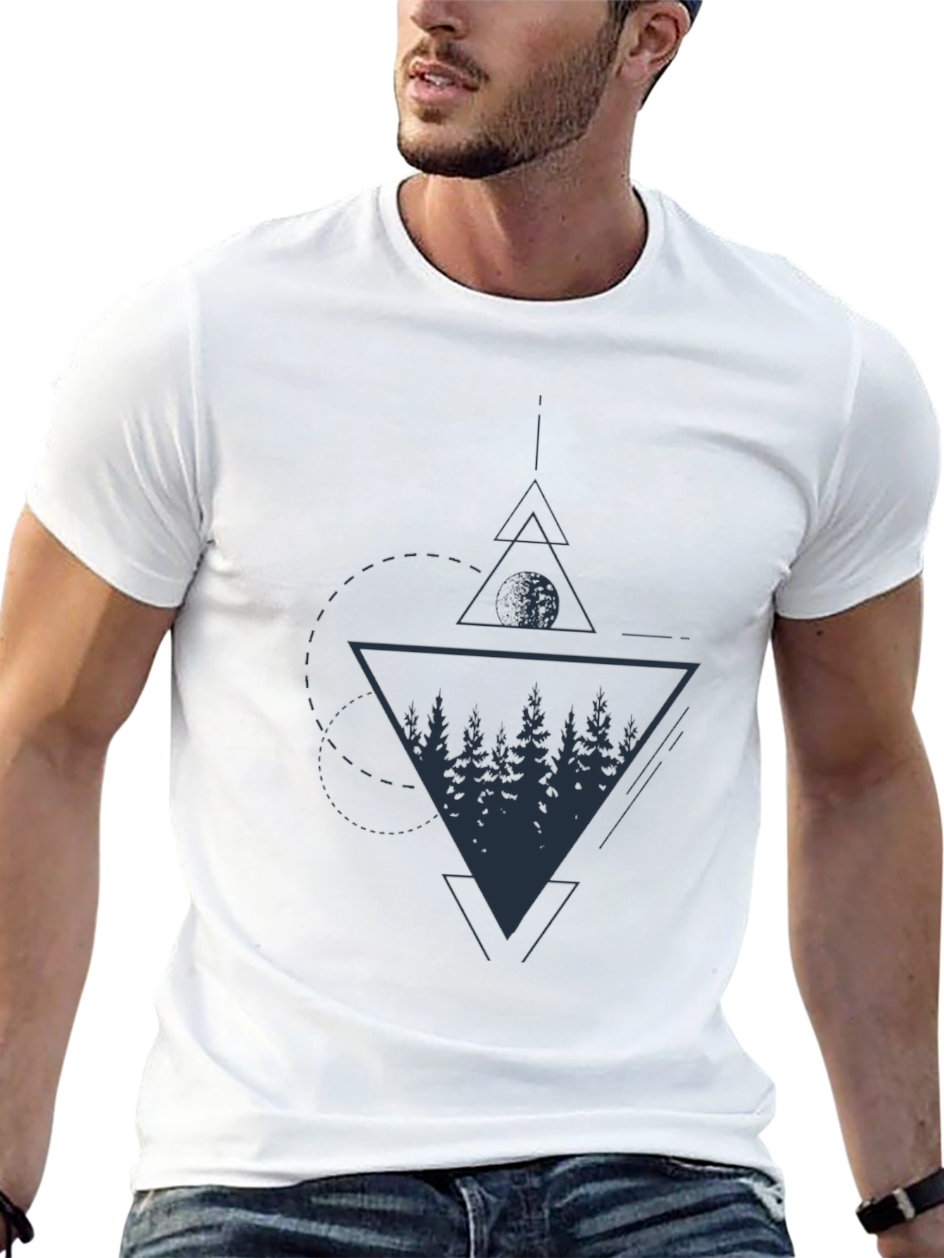 Geometric Forest Graphic Tee - Black