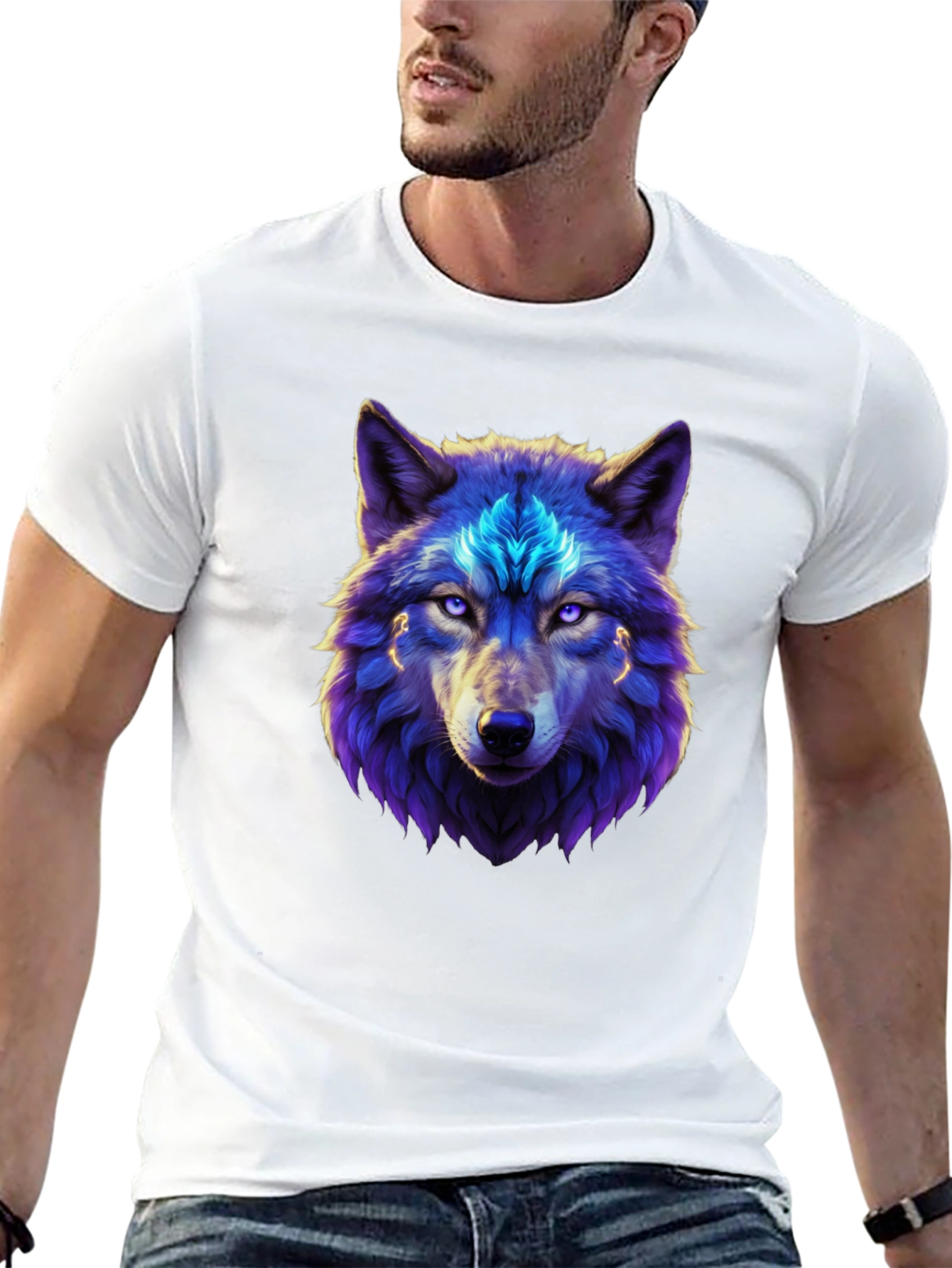 Mystic Wolf Graphic Tee - Black Cotton Blend T-Shirt