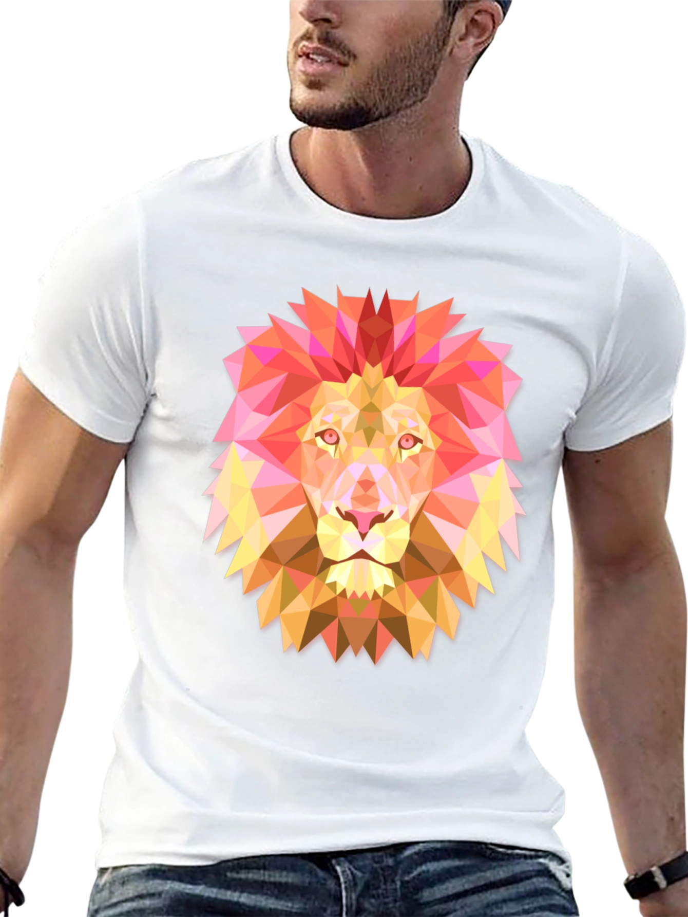 Geometric Lion Graphic Tee - Modern Black T-Shirt