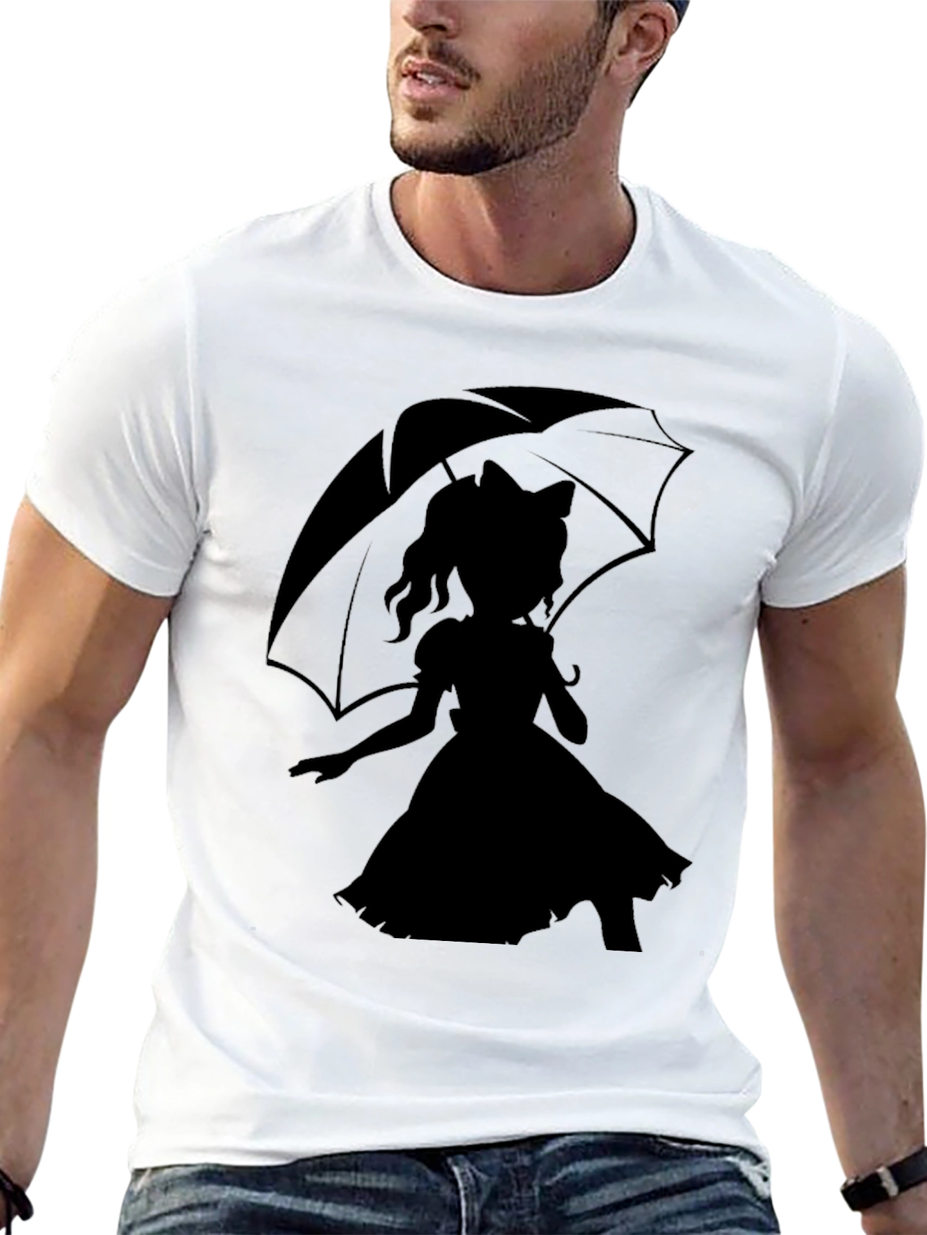 Whimsical Silhouette Tee - Girl with Umbrella Design