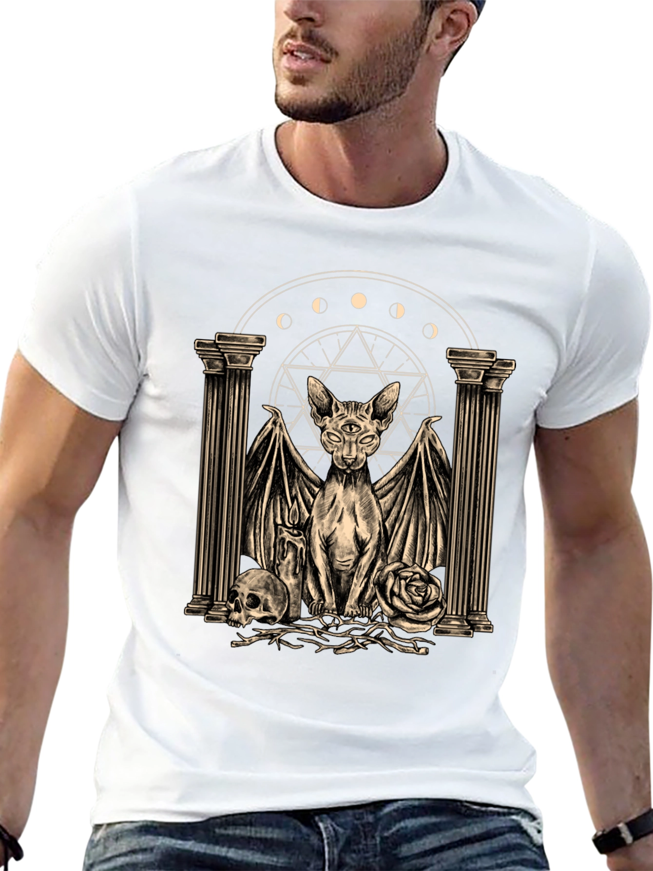 Mystic Cat Graphic Tee - Occult Style Shirt