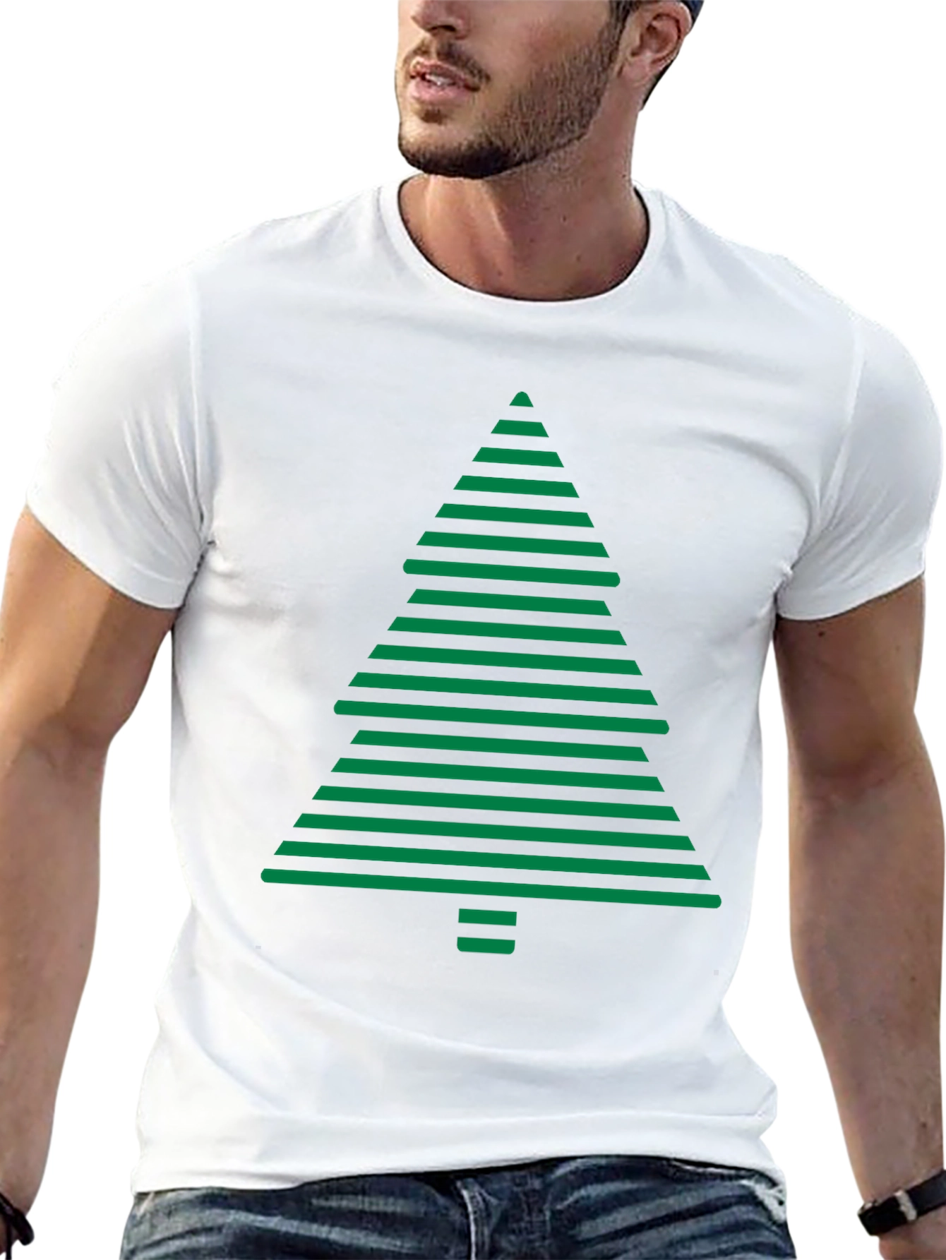 Striped Christmas Tree Graphic Tee - Holiday Style