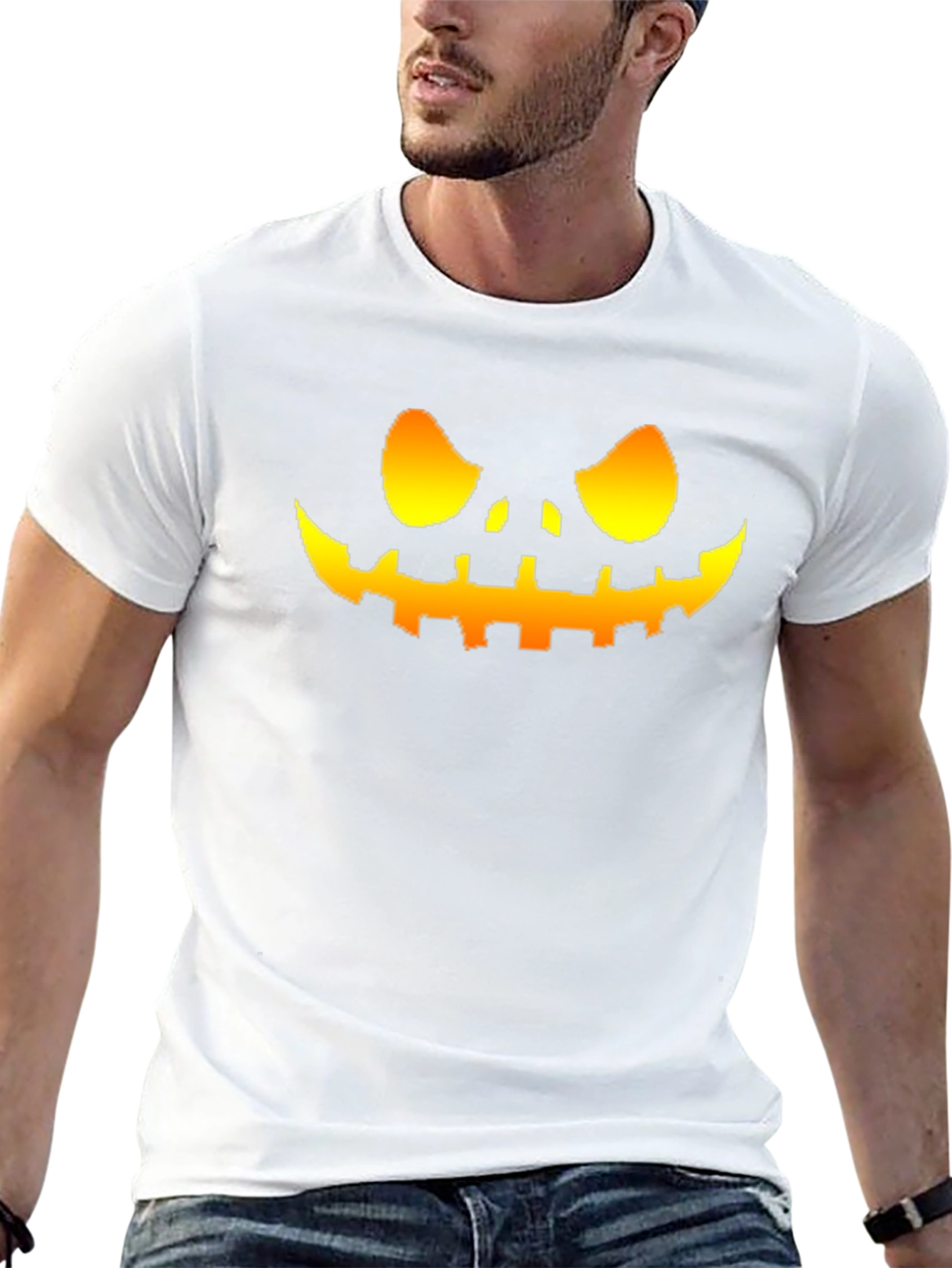 Mens Halloween Pumpkin Face Graphic T-Shirt