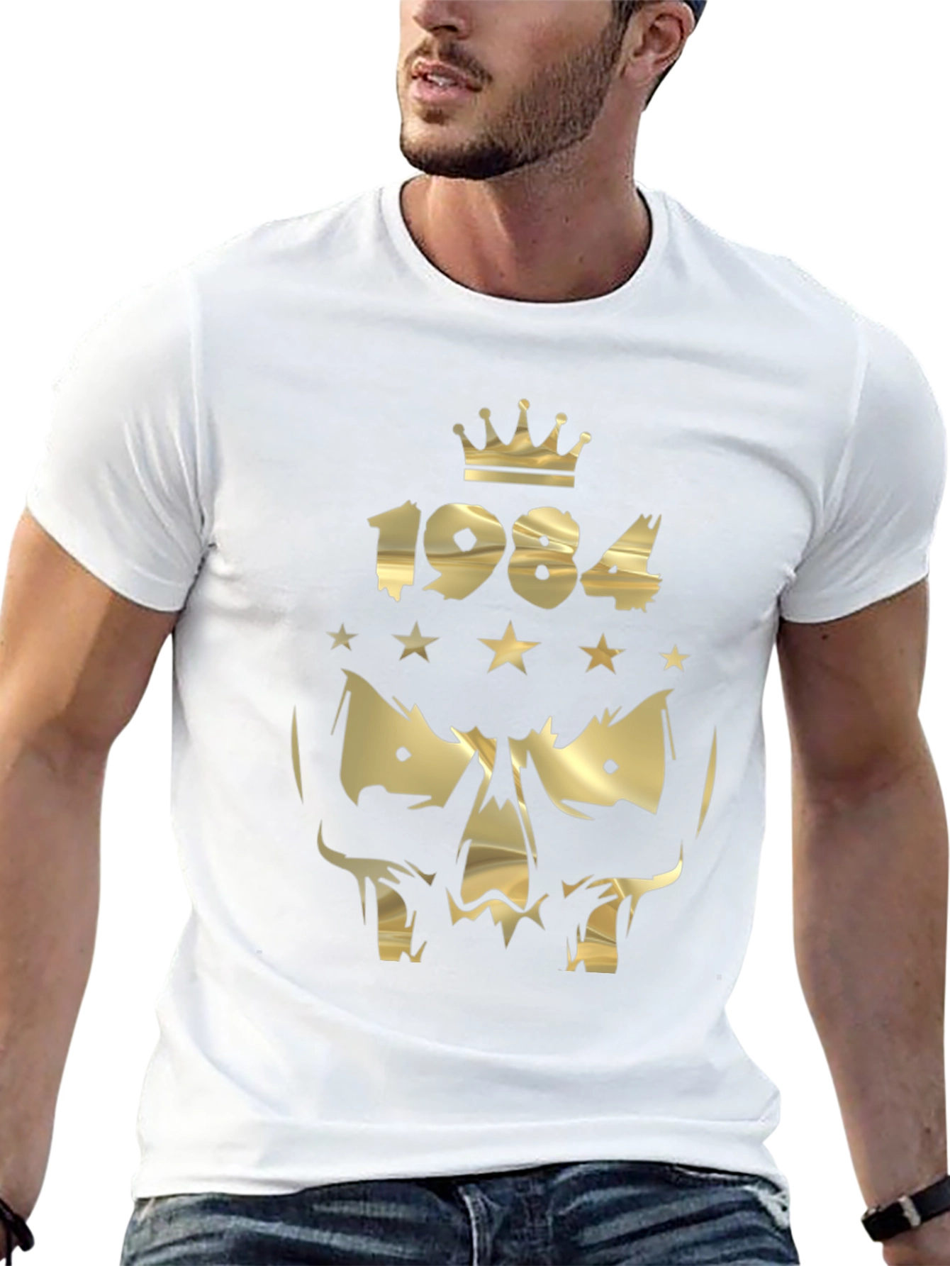 1984 Skull Graphic T-Shirt - Gold Print Design