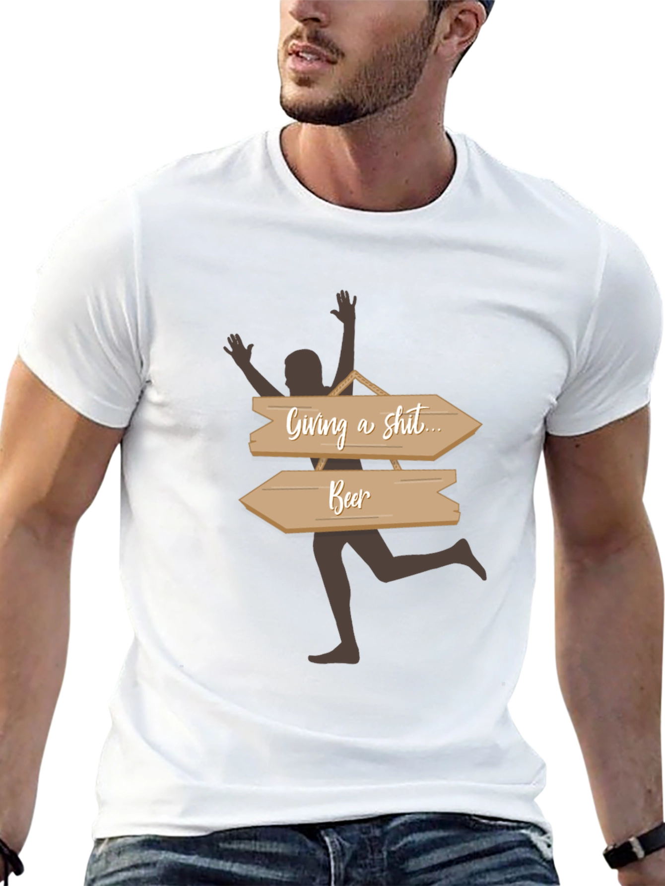Humorous Beer Direction T-Shirt - Casual Graphic Tee
