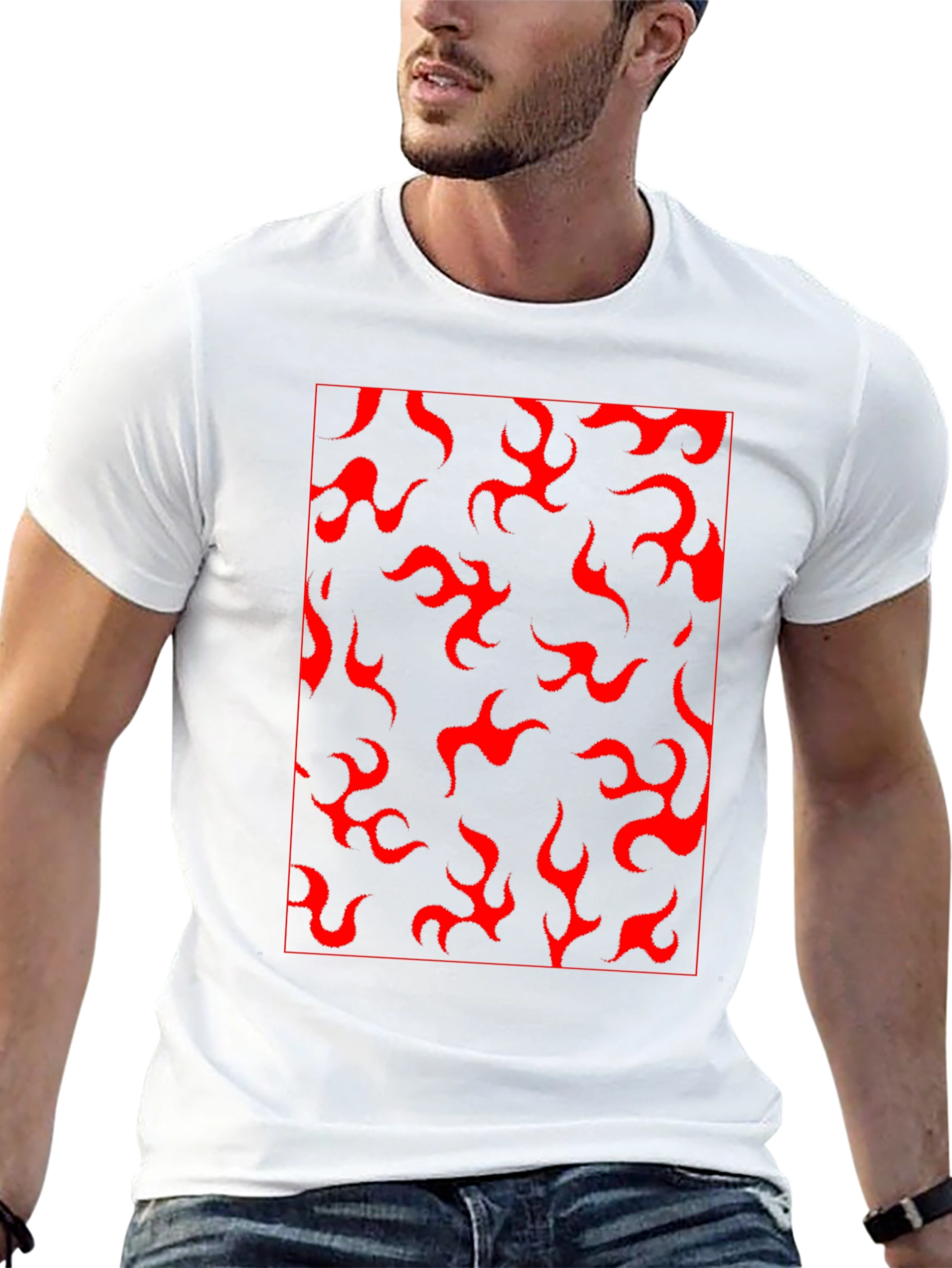 Red Flame Print Black T-Shirt - Casual Style