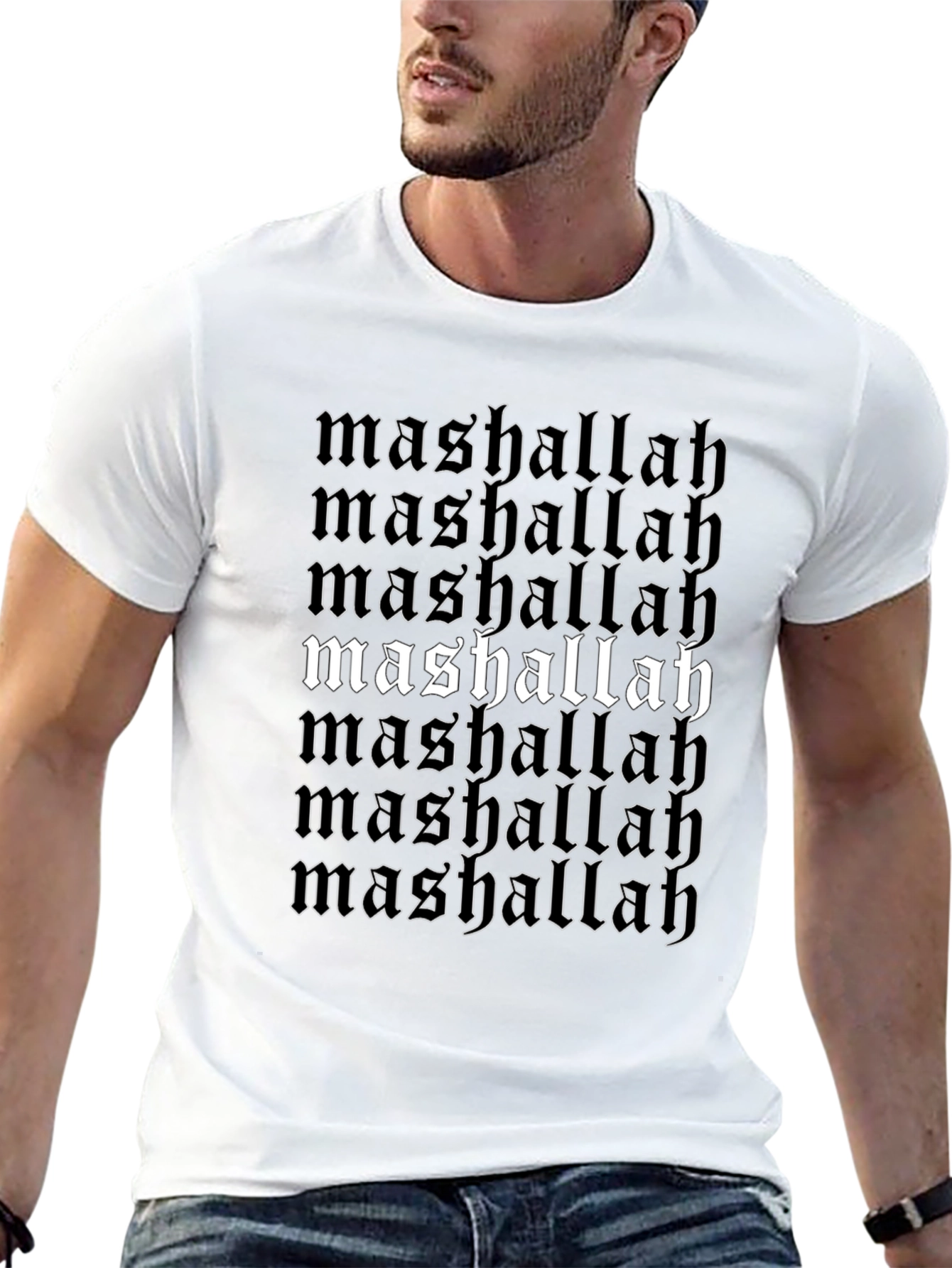 Mashallah Text Print Black T-Shirt