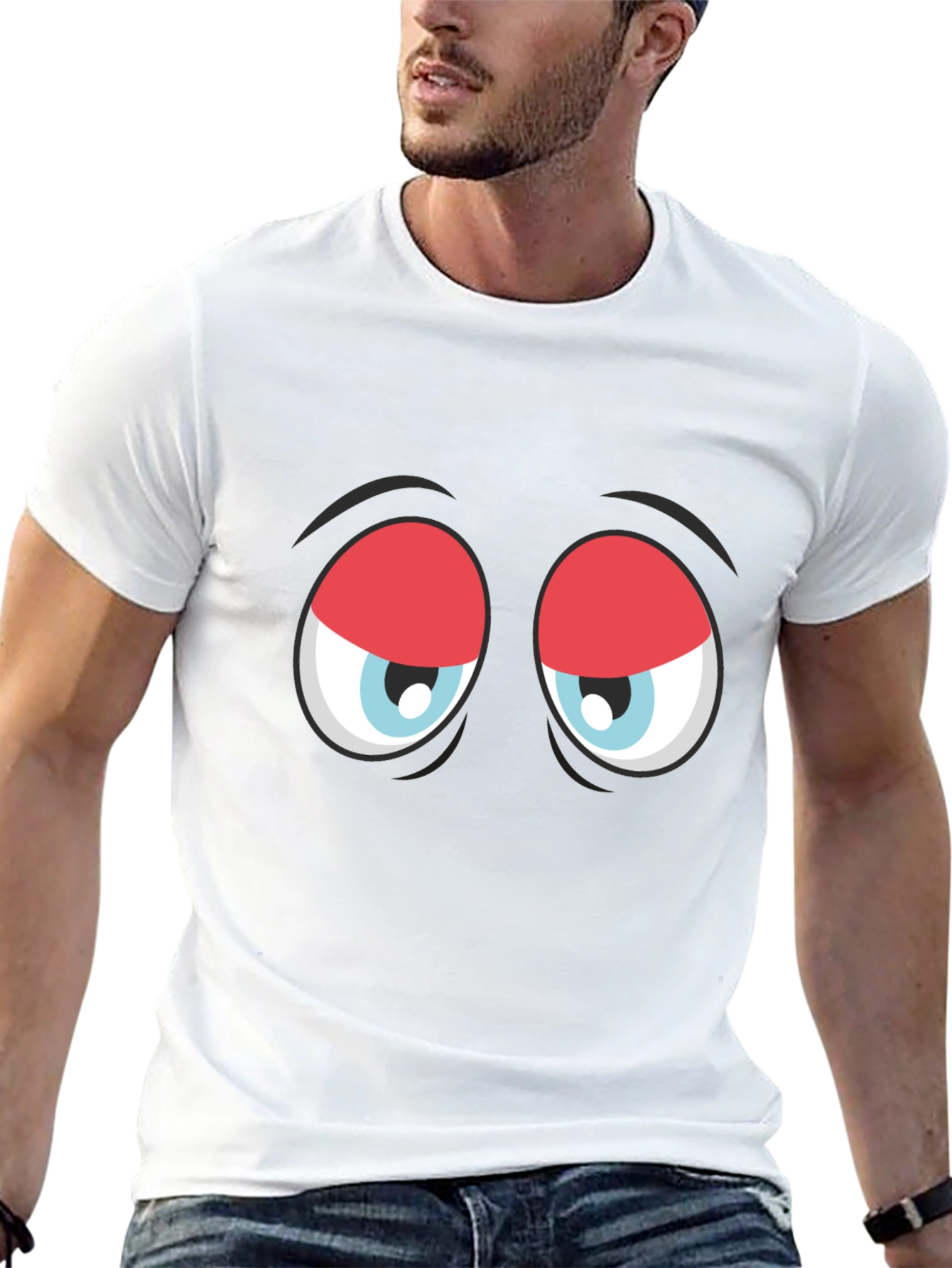 Funny Sleepy Eyes Graphic T-Shirt - Black
