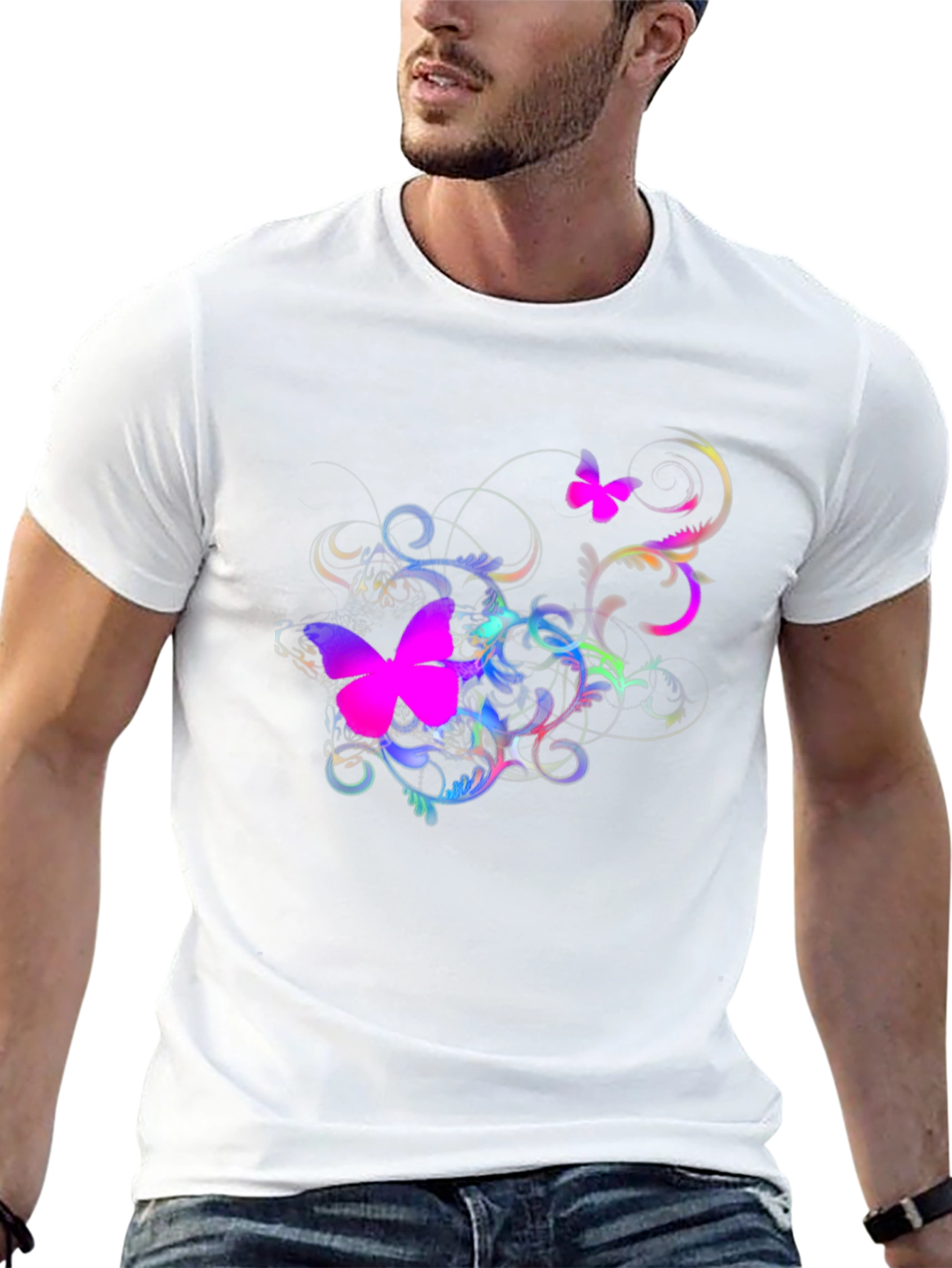 Butterfly Swirl Graphic Black T-Shirt