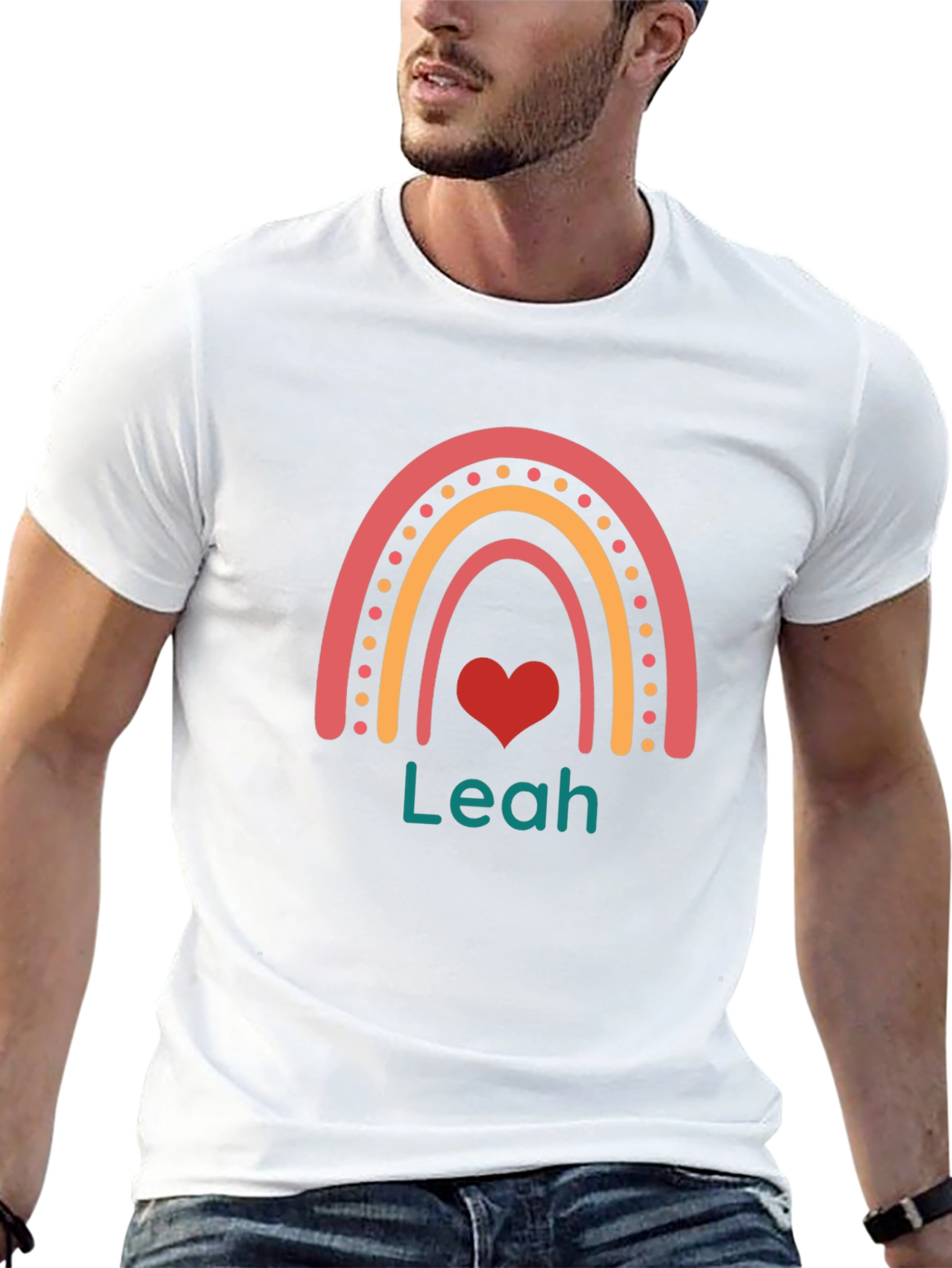 Personalized Leah Rainbow Heart T-Shirt