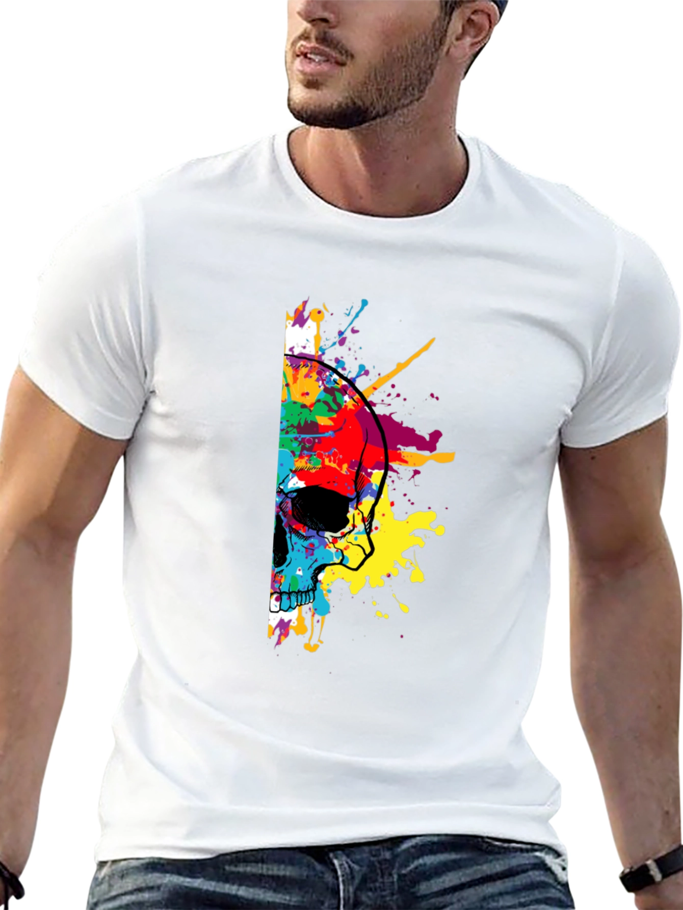 Skull Paint Splatter Graphic Tee