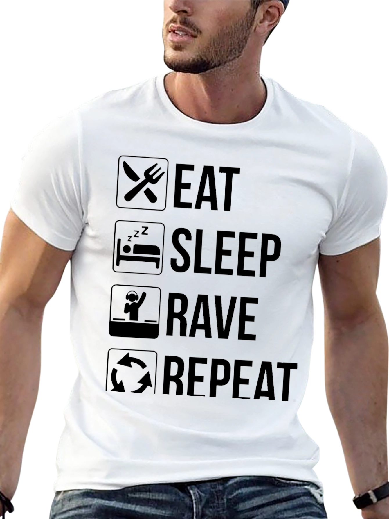 Eat Sleep Rave Repeat Black Graphic Tee