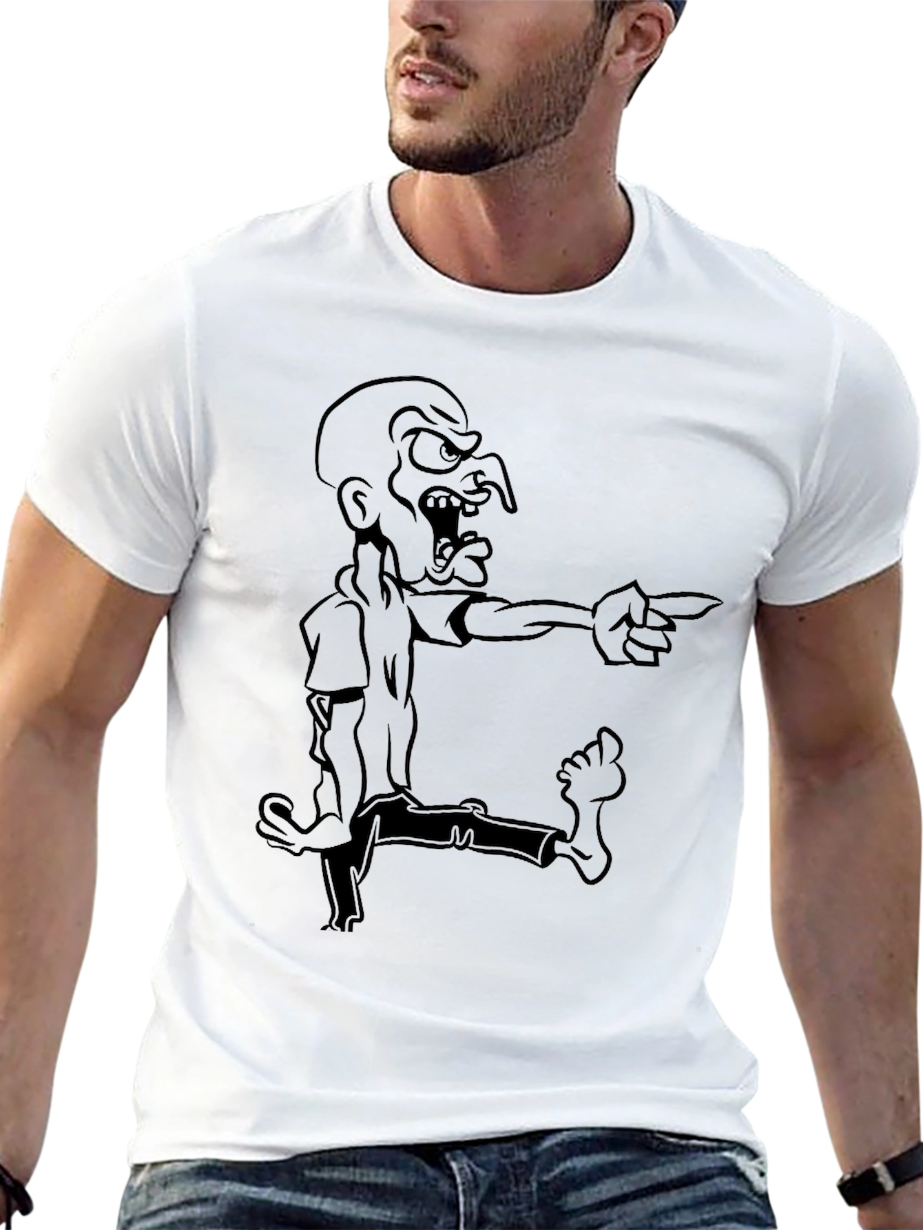 Mens Black Cartoon Graphic Tee