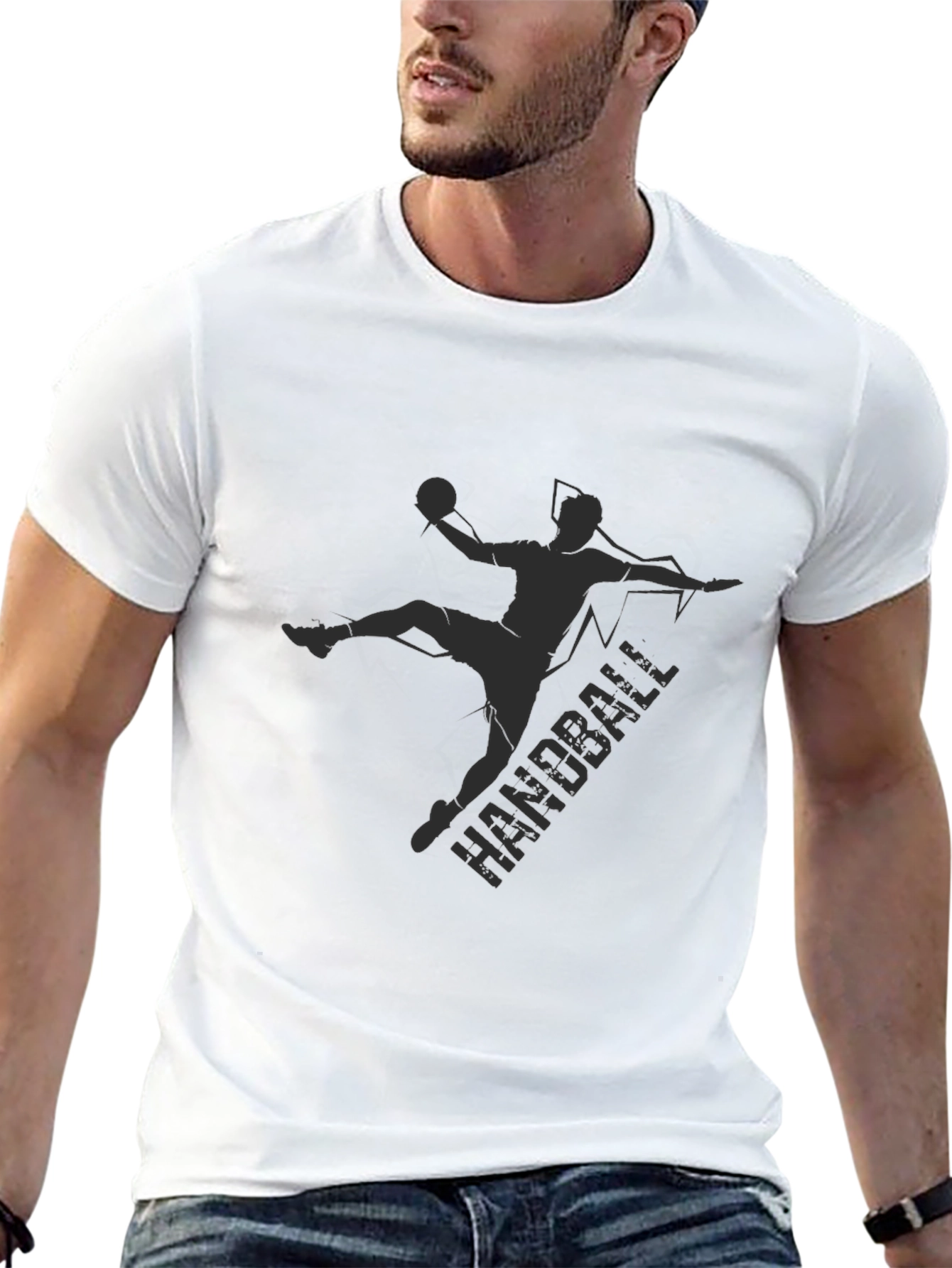 Handball Player Graphic Tee - Black Cotton T-Shirt