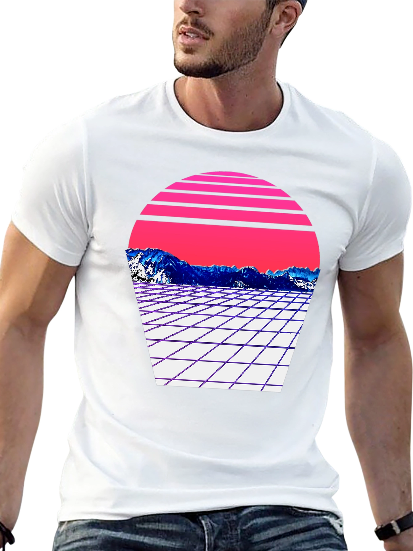 Retro Wave Mountain T-Shirt - Black