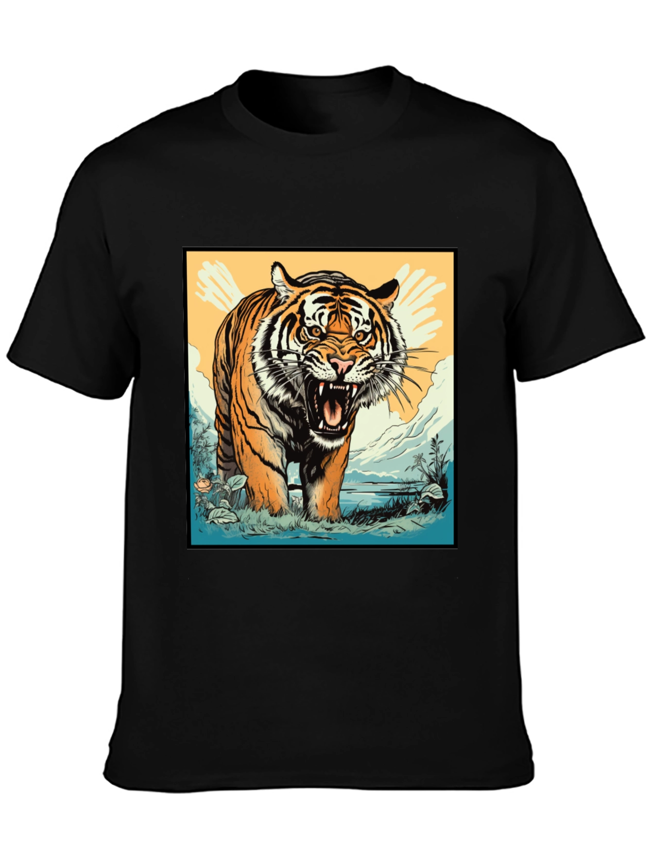 Roaring Tiger Graphic Print Black Tee