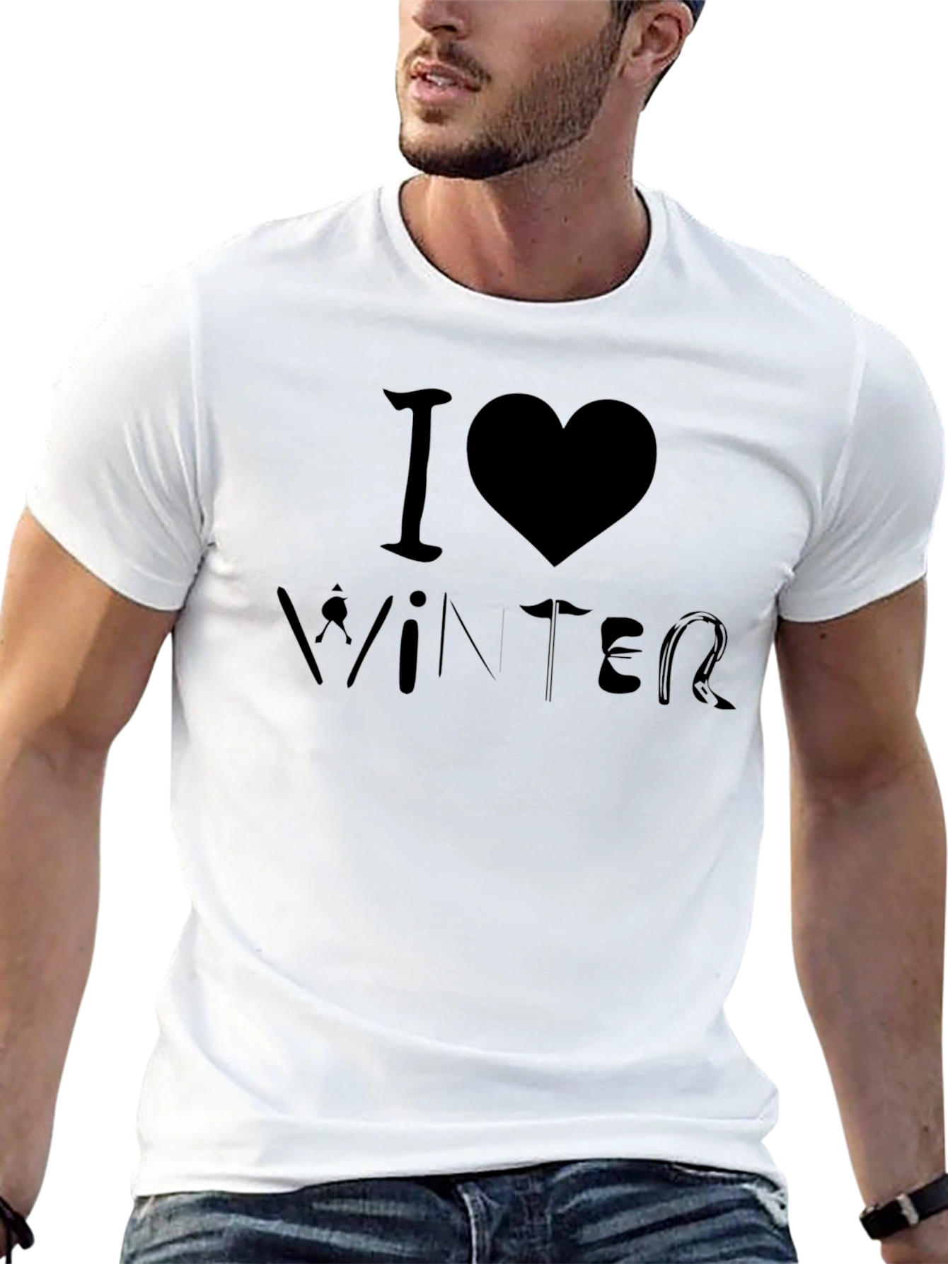 I Love Winter Black Graphic Tee Shirt