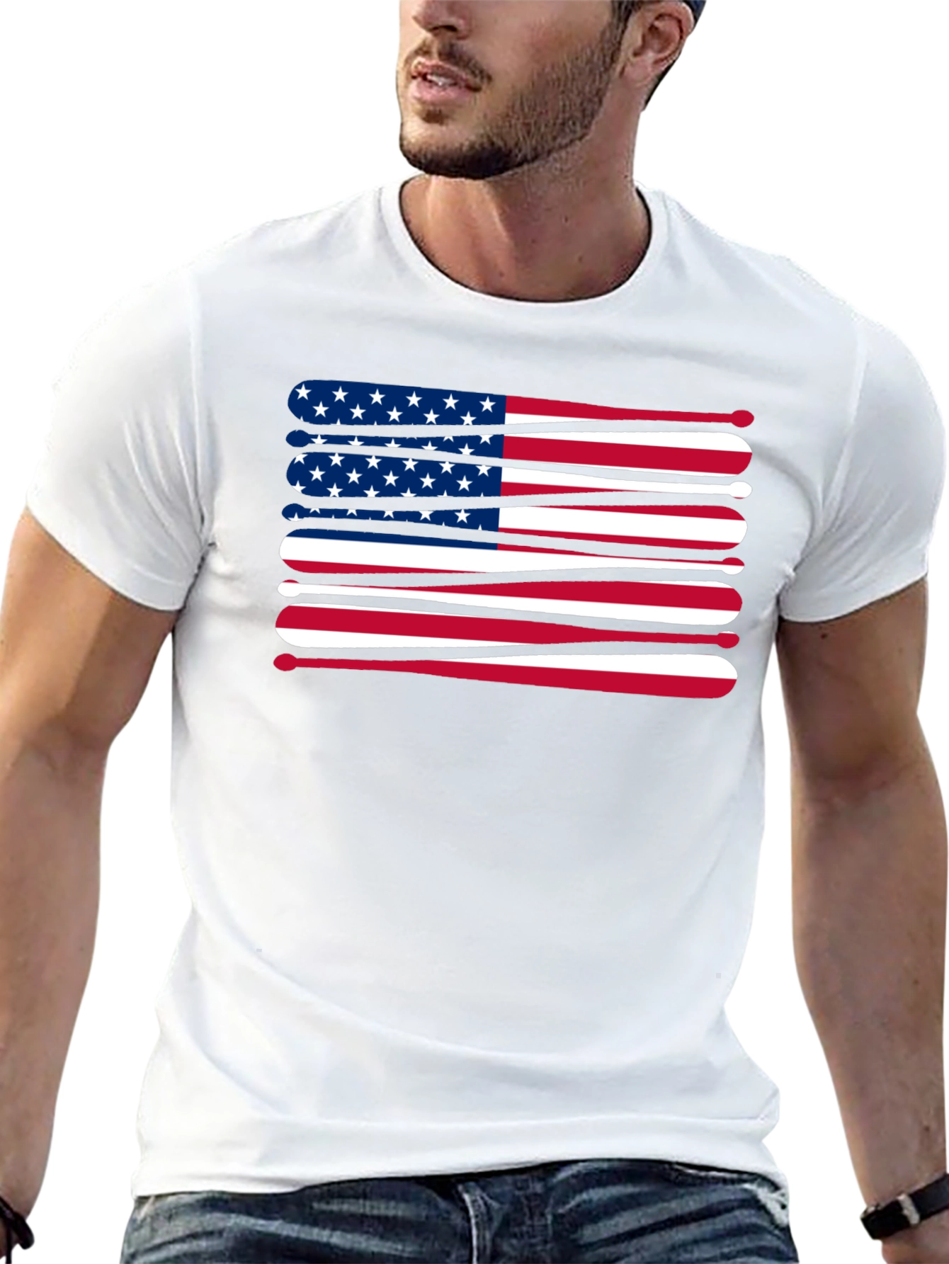 Patriotic Baseball Bats USA Flag Graphic T-Shirt