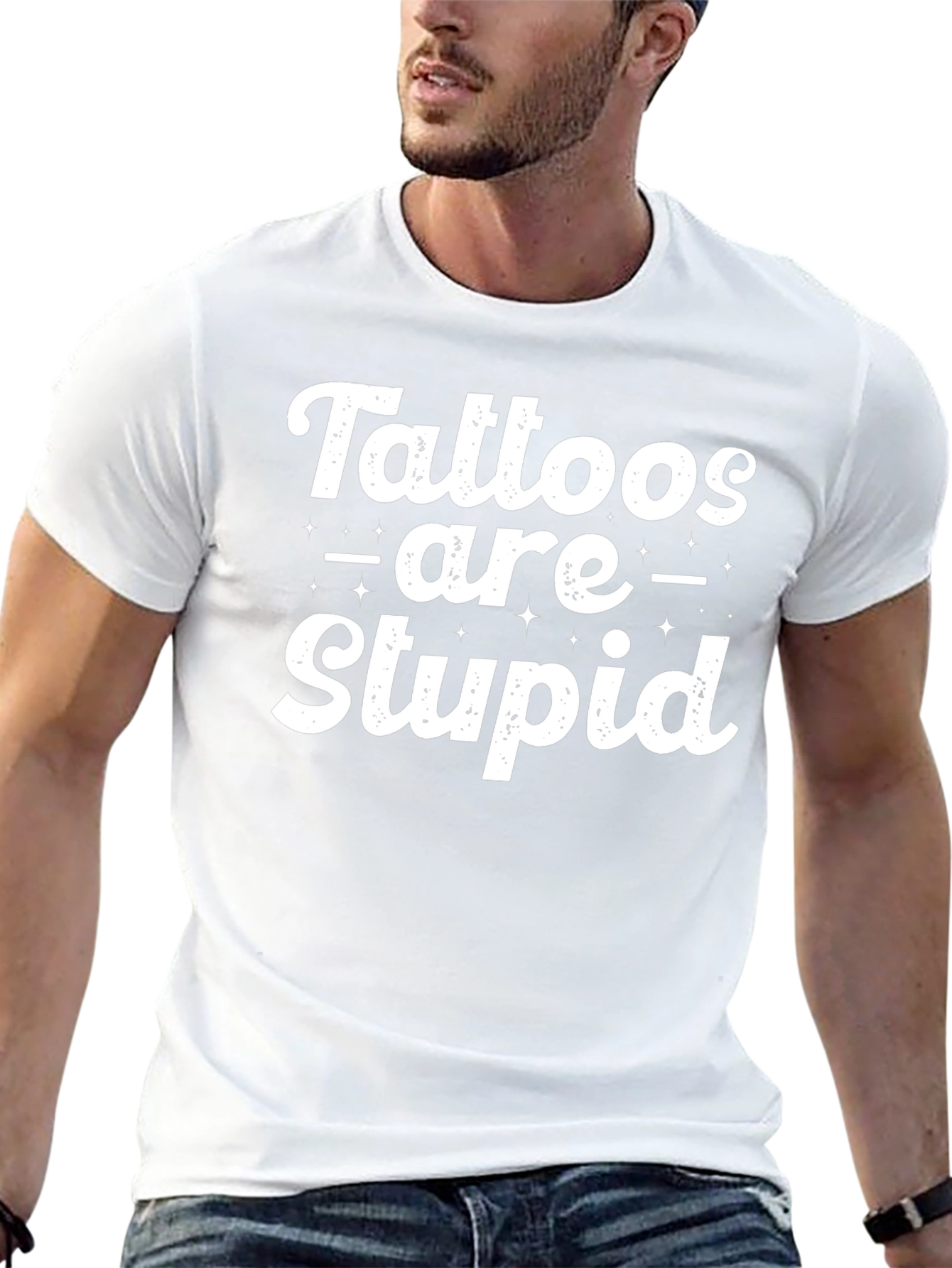 Tattoos are Stupid Sarcastic Graphic Tee - Black T-Shirt