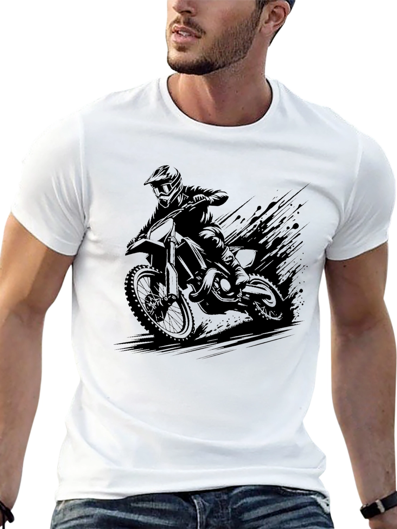 Mens Black Motocross Rider Graphic Tee