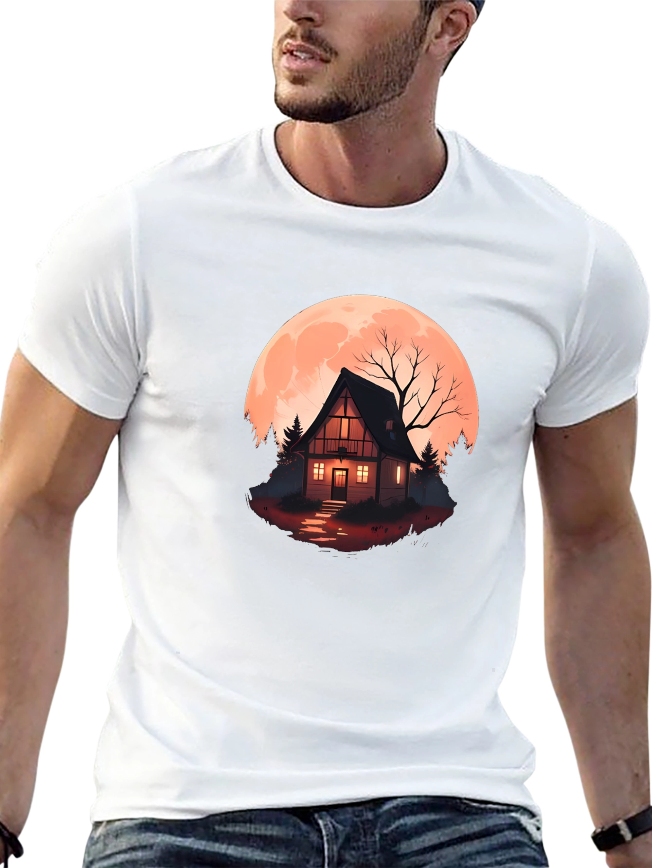 Haunted Cabin Moon Graphic Tee