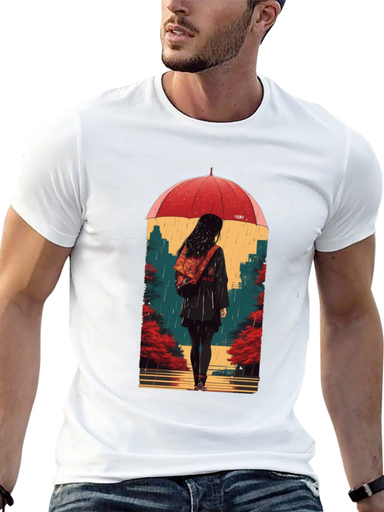 Rainy Day Umbrella Graphic Tee - Unisex Black T-Shirt