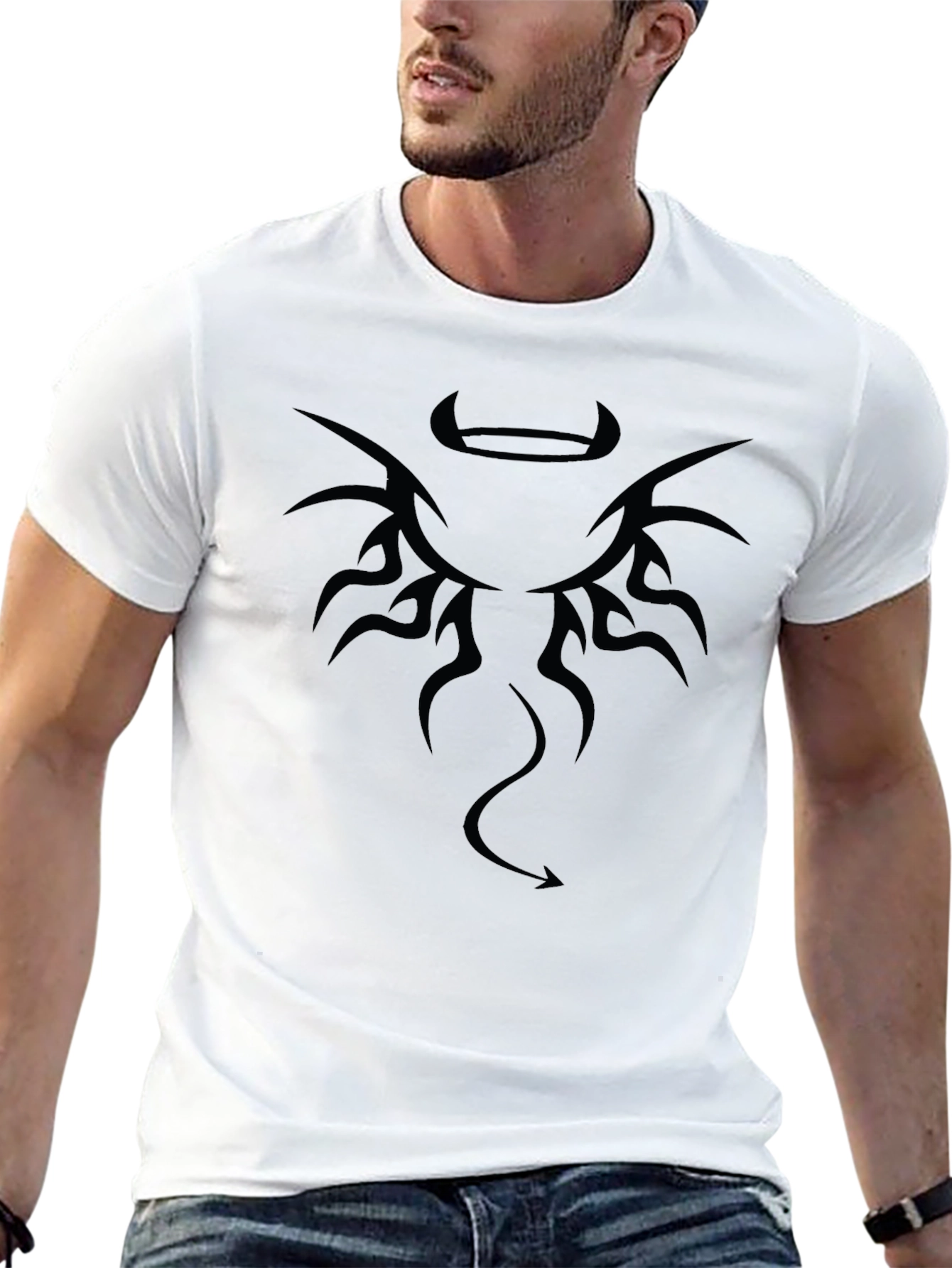Edgy Angel & Devil Black Graphic Tee