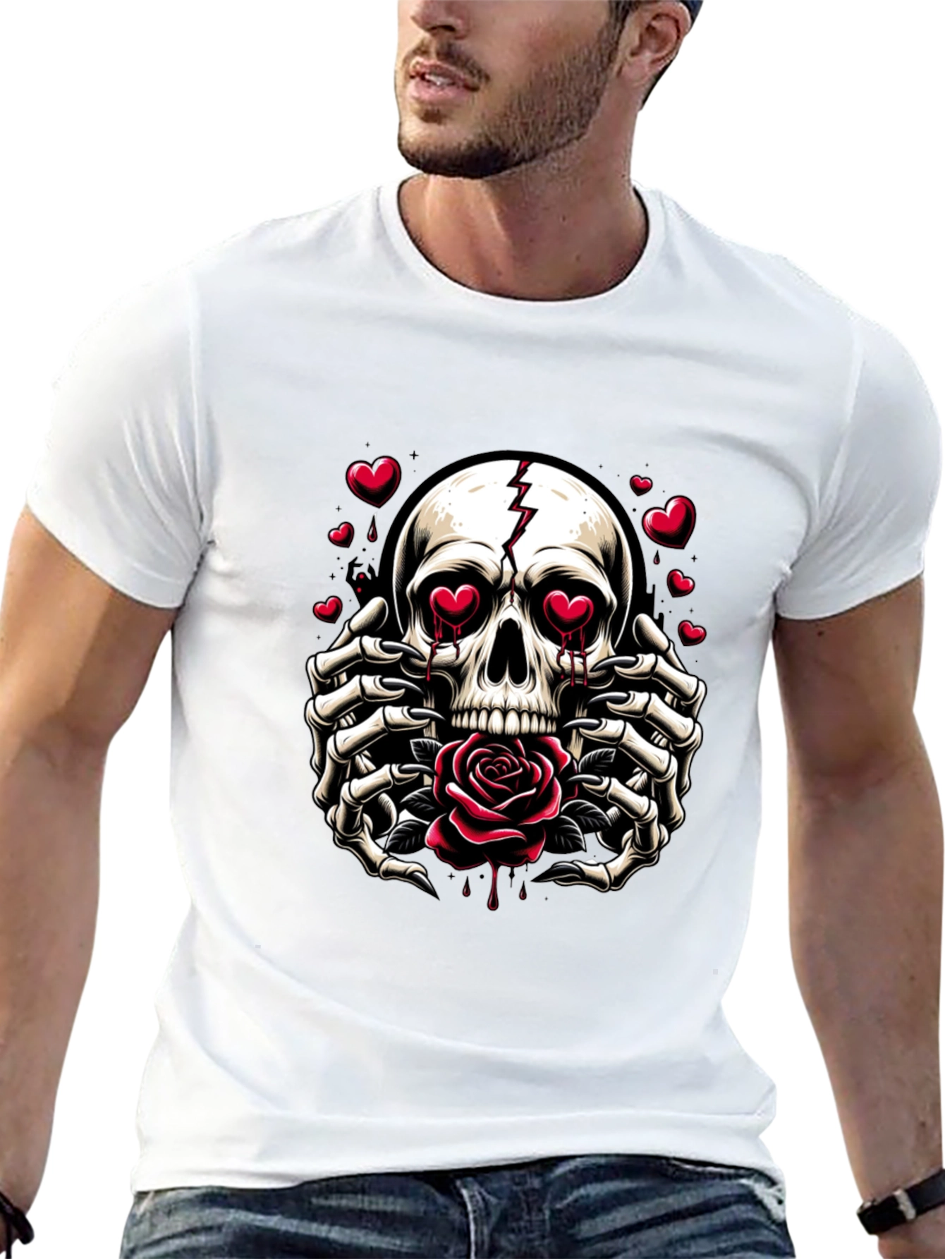 Skull & Rose Graphic Tee - Edgy Romantic Style
