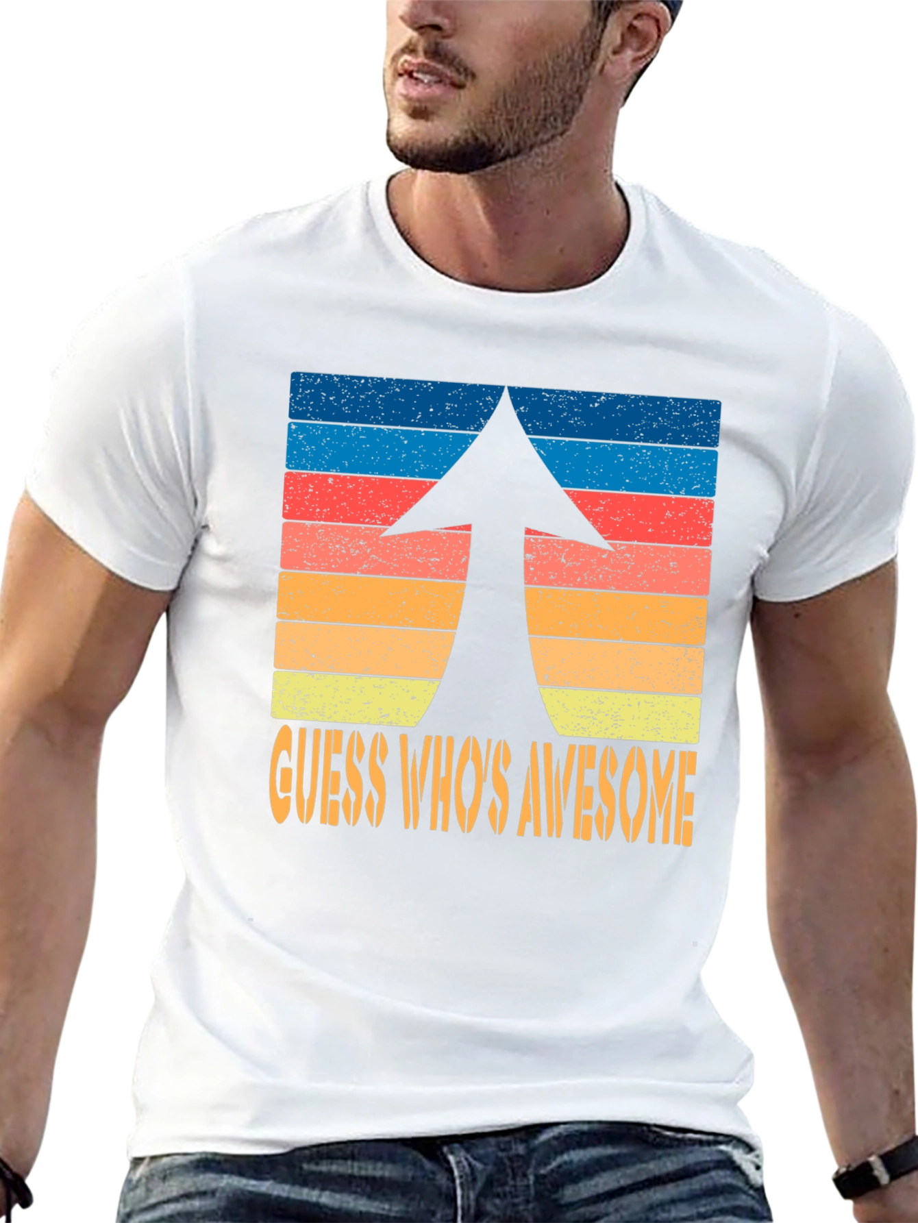 Guess Whos Awesome Retro Arrow Graphic T-Shirt
