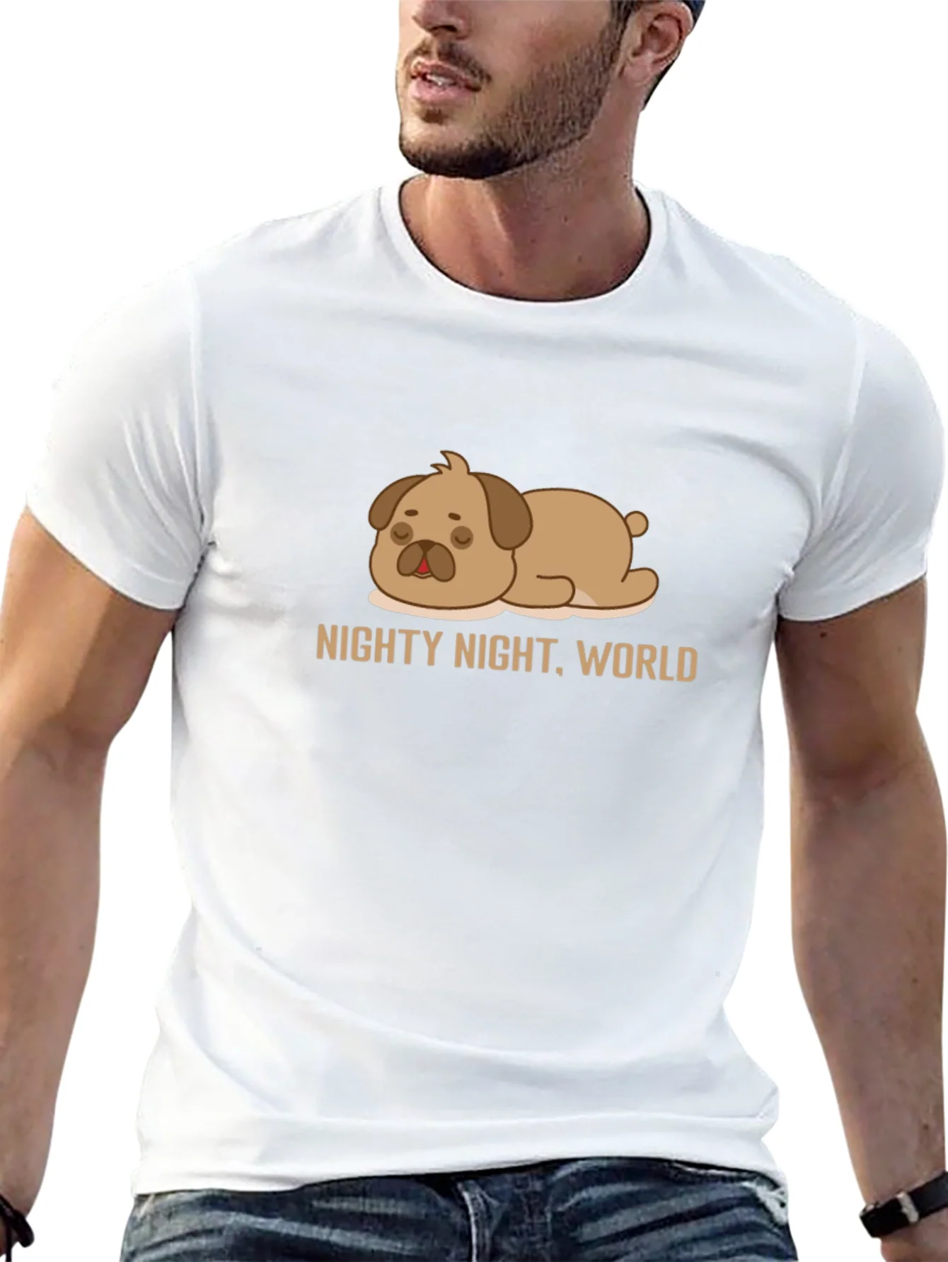 Nighty Night World Black T-Shirt with Cute Sleeping Dog Graphic