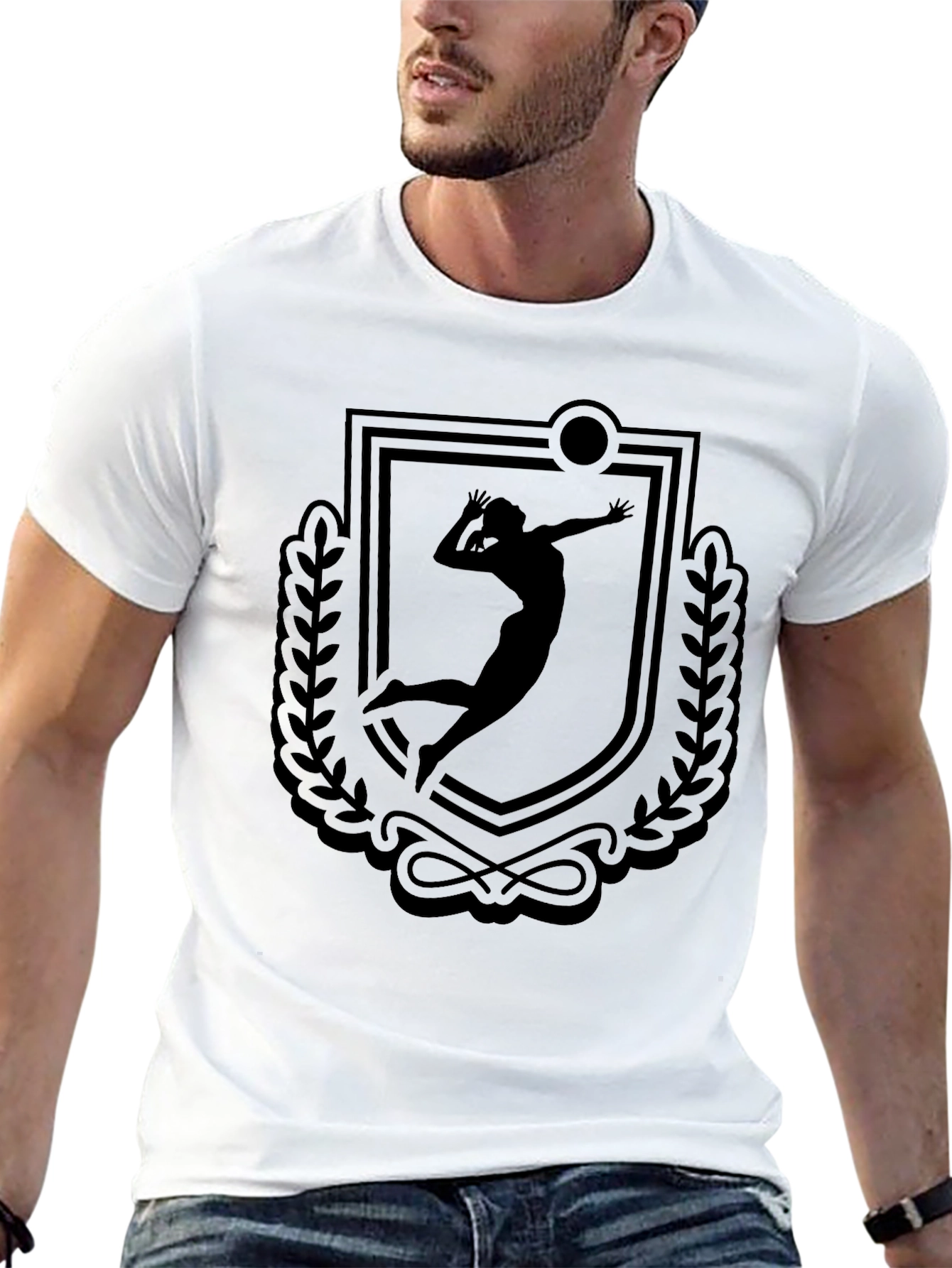 Volleyball Player Crest Graphic Tee - Black