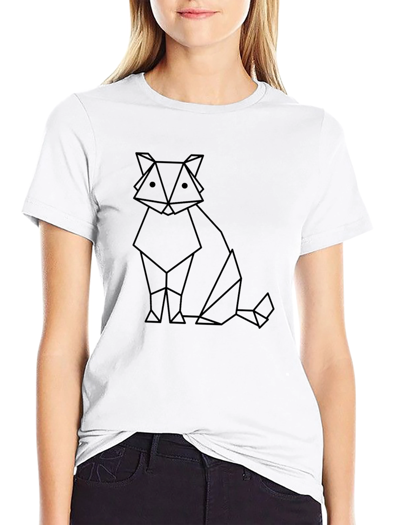 Origami Cat T-Shirt - Geometric Style