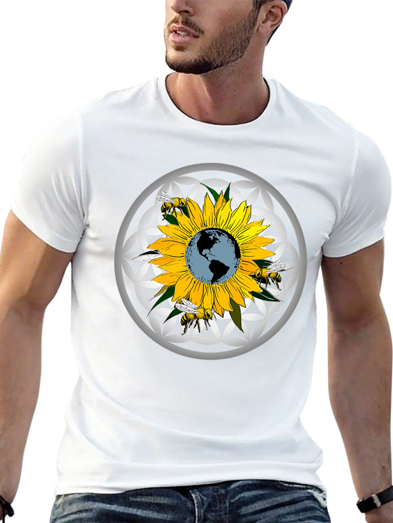 Sunflower Earth Bee Graphic T-Shirt