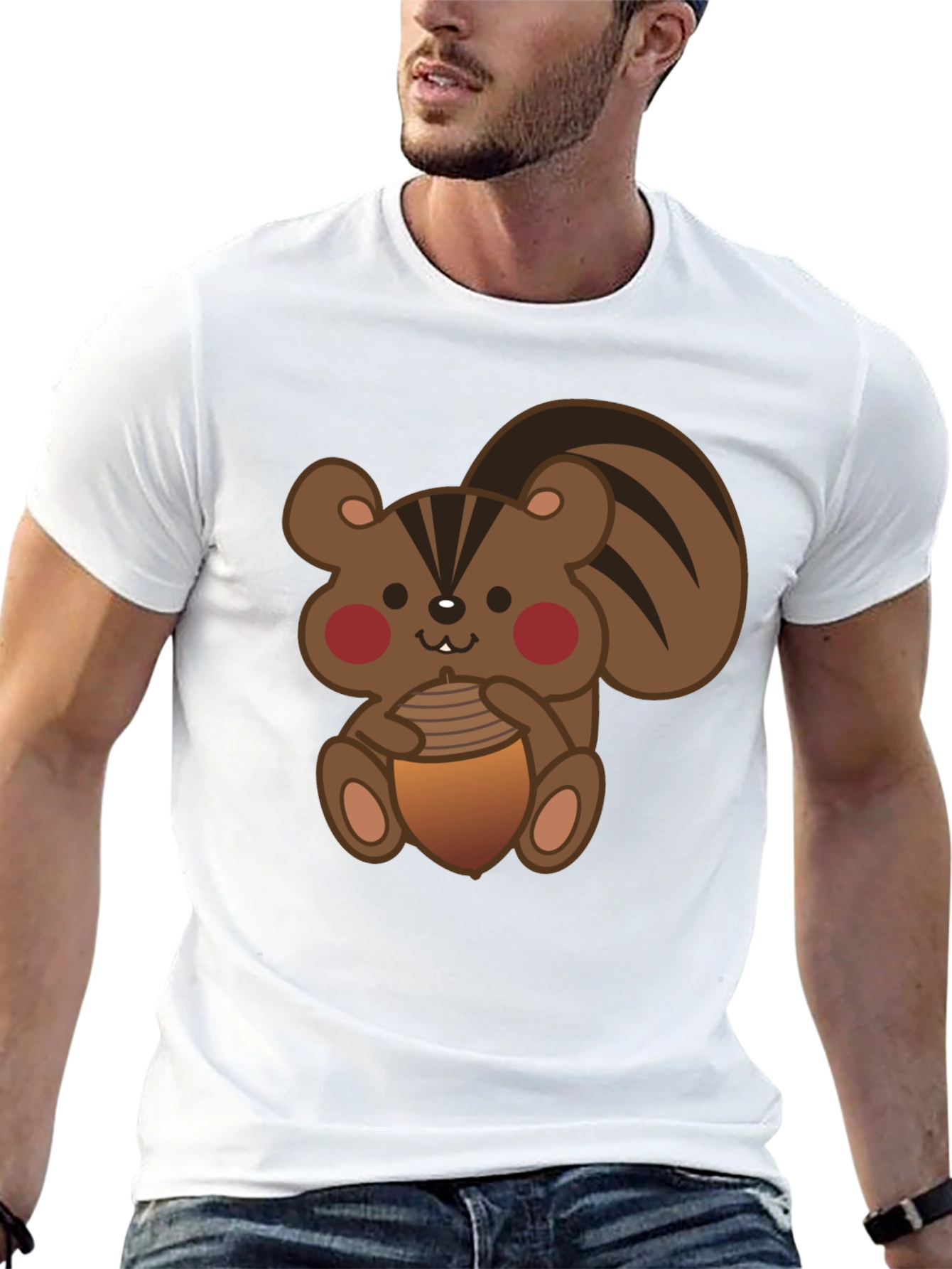 Cute Squirrel Holding Acorn Black T-Shirt