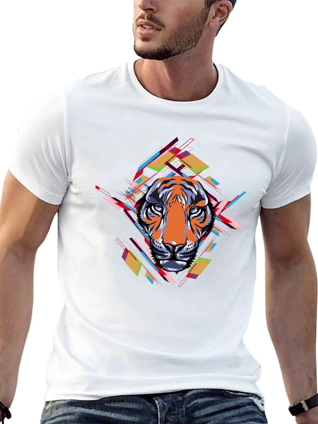 Abstract Tiger Graphic Black T-Shirt