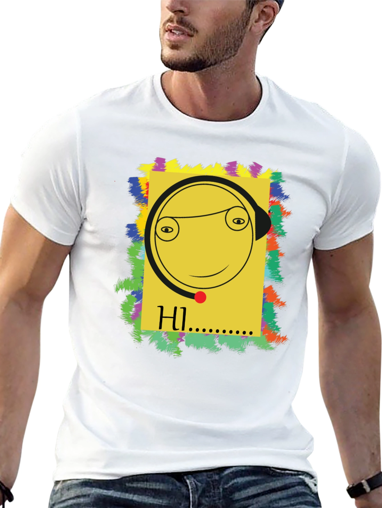 Unique Graphic Tee - HI Smiley Face