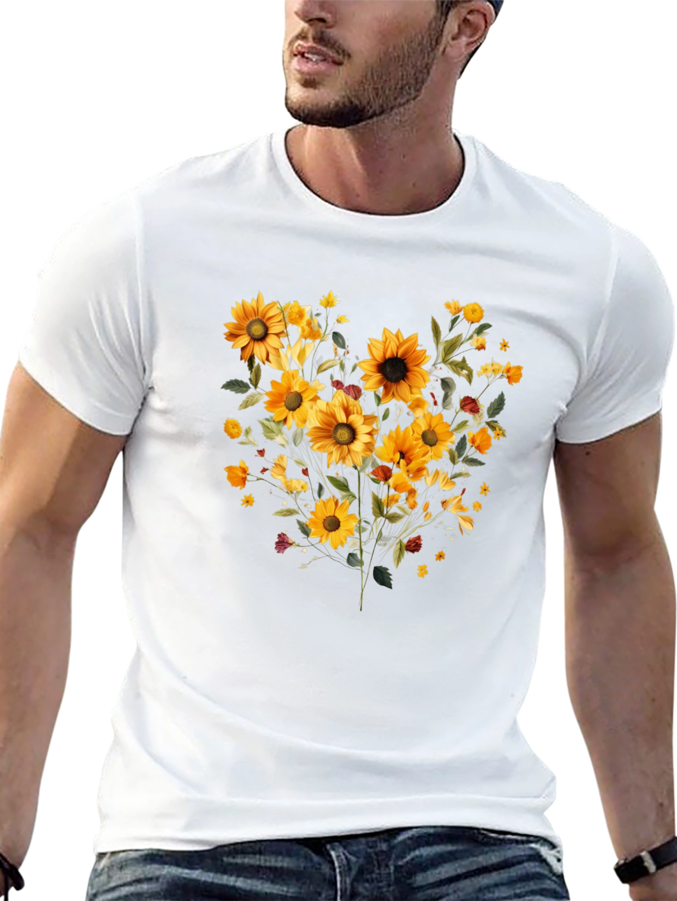 Sunflower Bouquet Graphic Print Black Tee