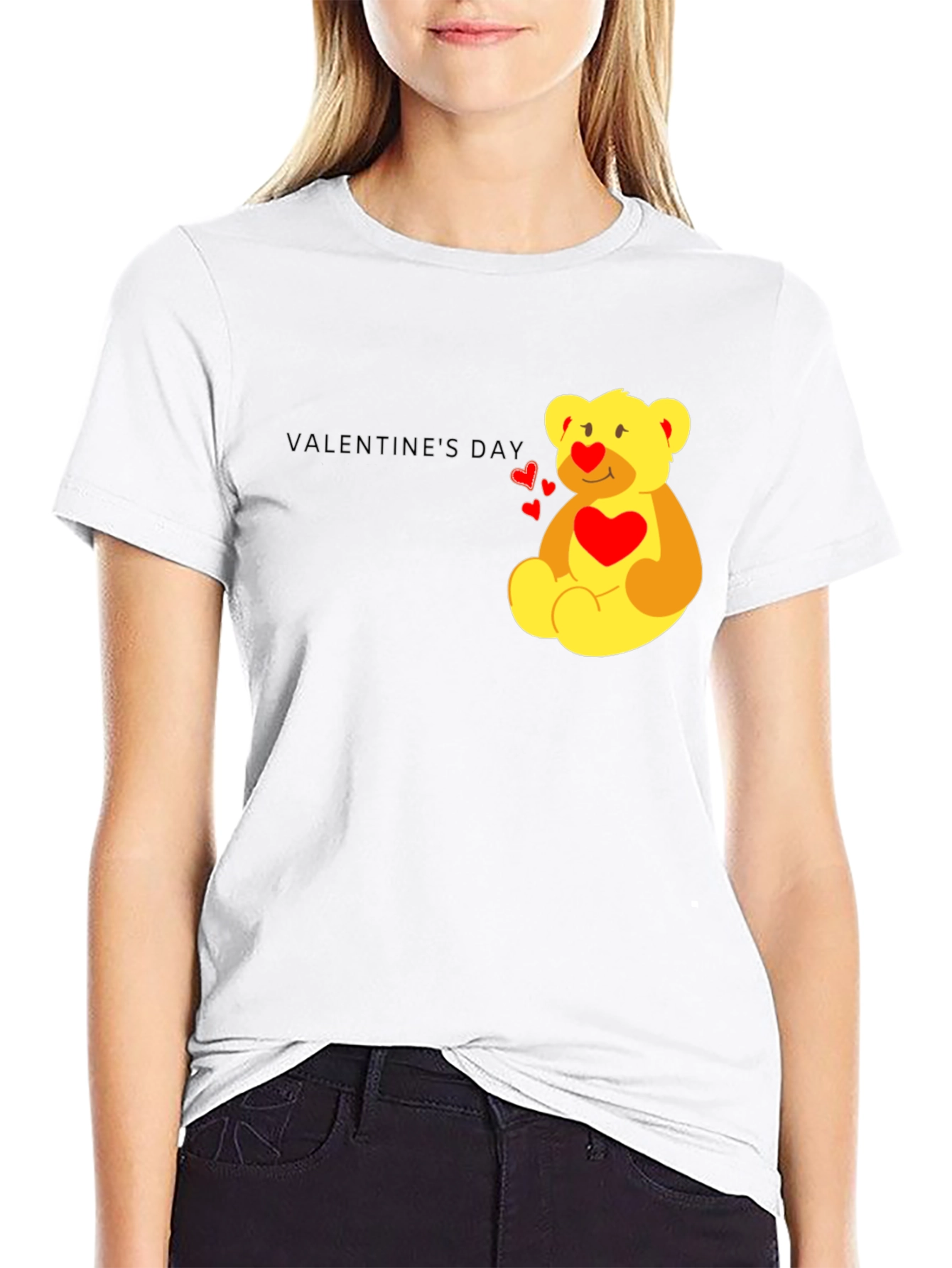 Valentines Day Teddy Bear Graphic Tee - Black