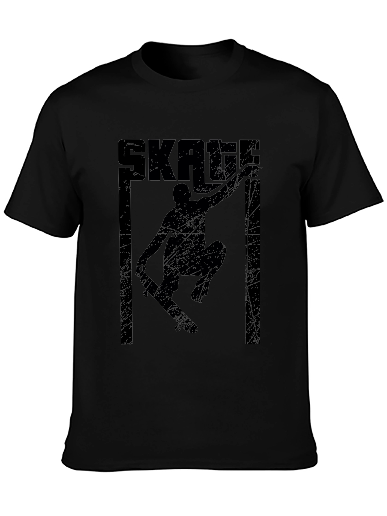 Skateboarding Graphic Tee - Black Cotton Skater T-Shirt